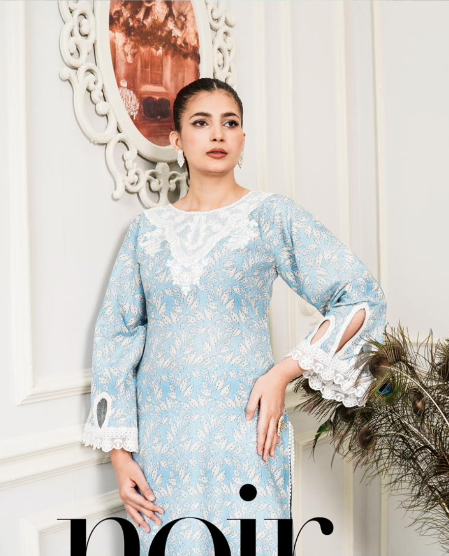 Blue 'Ethnic Co-ord' Lawn Ladies Suit