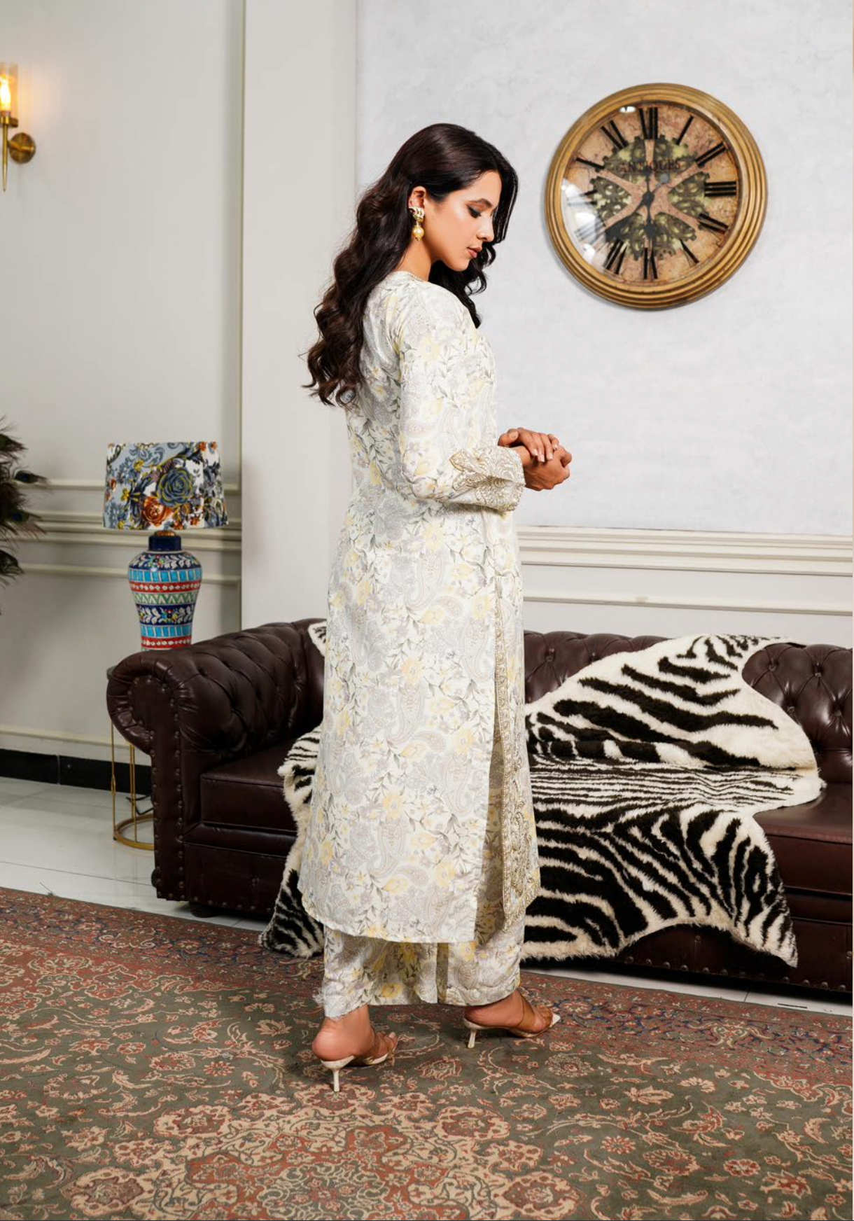 Cream 'Ethnic Co-ord' Lawn Ladies Suit