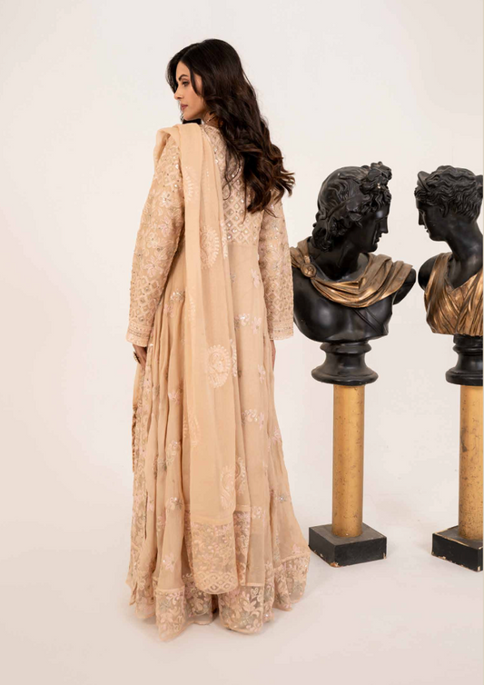 Dusty Beige Gold 'Satrangi' Luxury Chiffon Ladies Suit