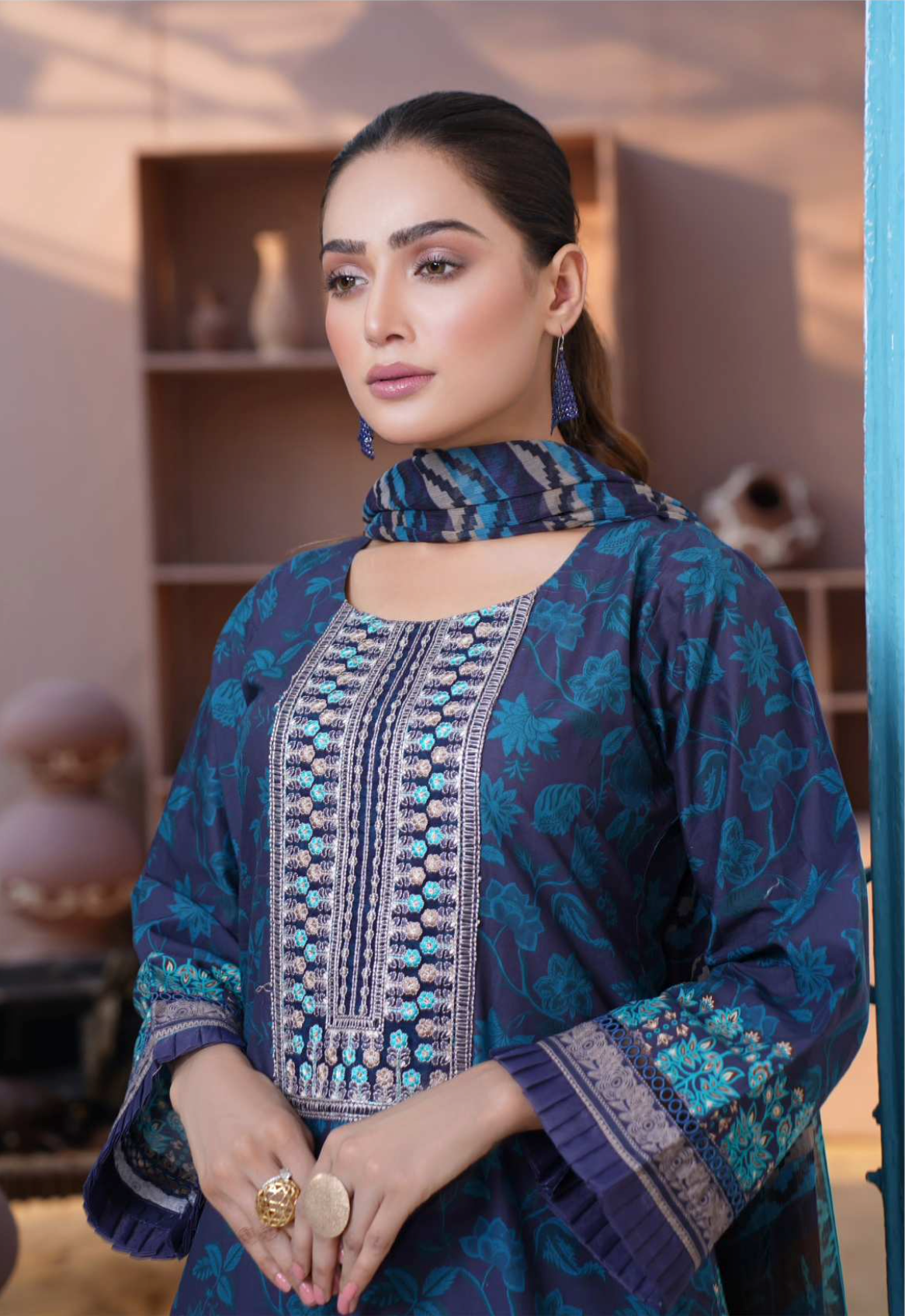 Navy Blue 'Zartaaj' Cotton Ladies Suit