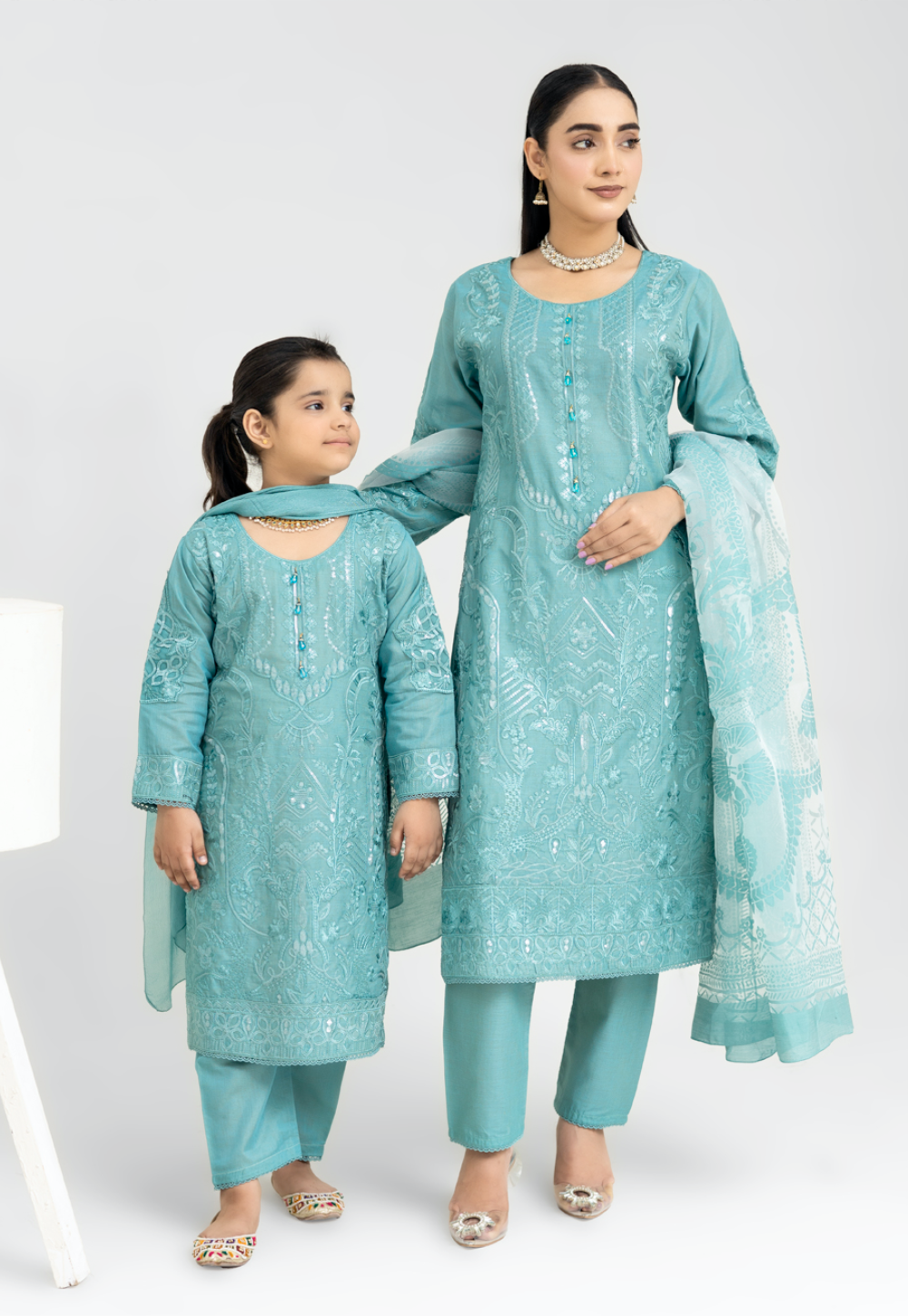Teal Blue 'Anmol' Banarsi Cotton Girls Suit