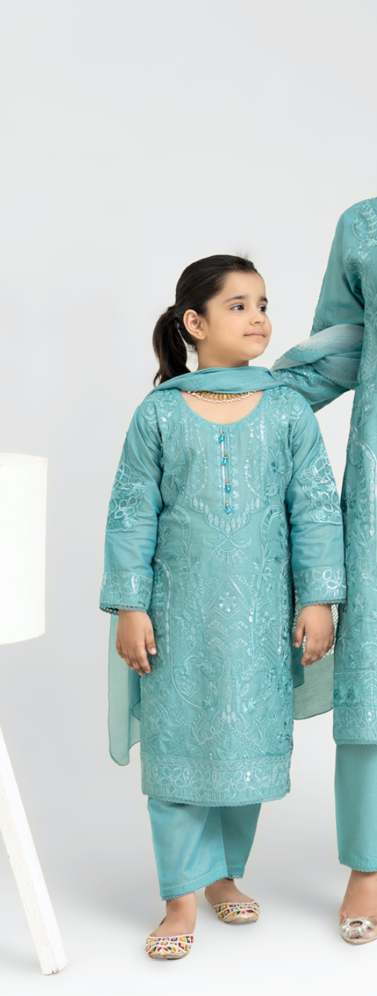 Teal Blue 'Anmol' Banarsi Cotton Girls Suit