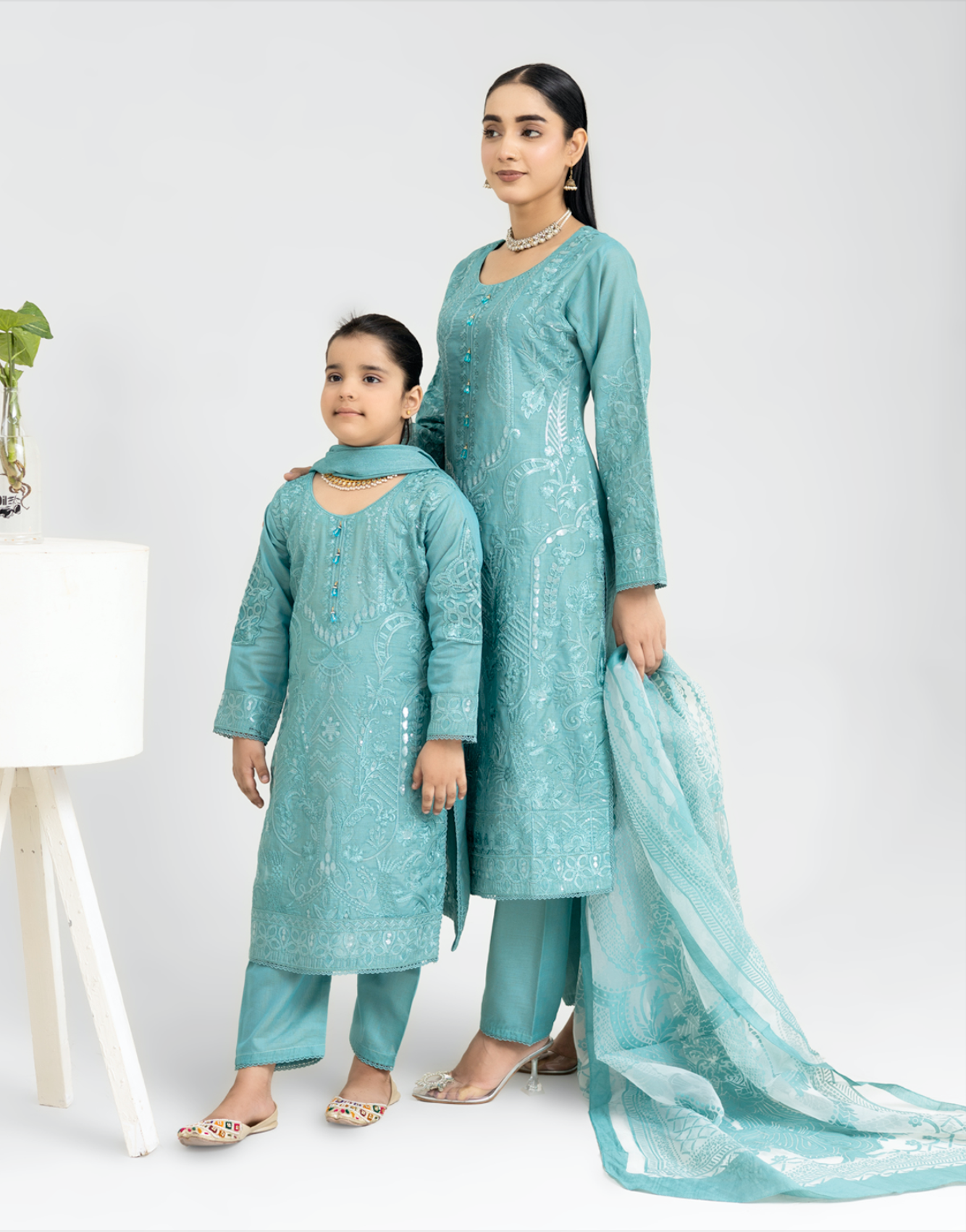 Teal Blue 'Anmol' Banarsi Cotton Girls Suit