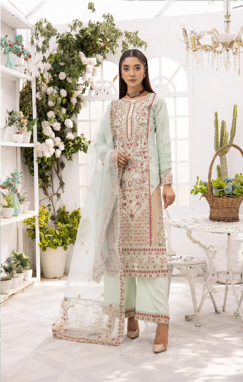 Mint Green 'Noor' Organza Ladies Suit