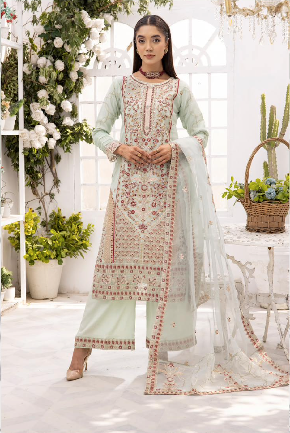Mint Green 'Noor' Organza Ladies Suit