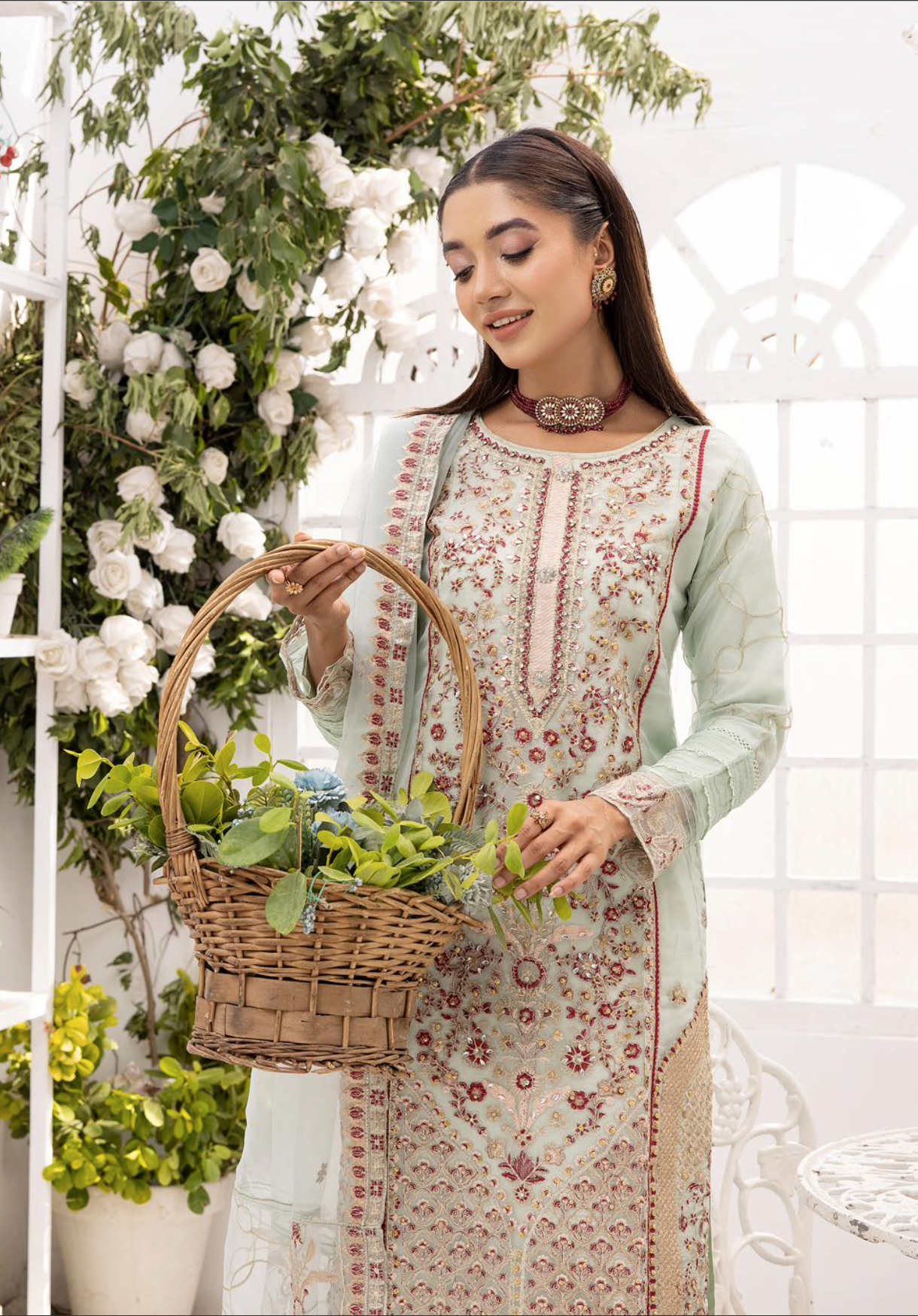 Mint Green 'Noor' Organza Ladies Suit