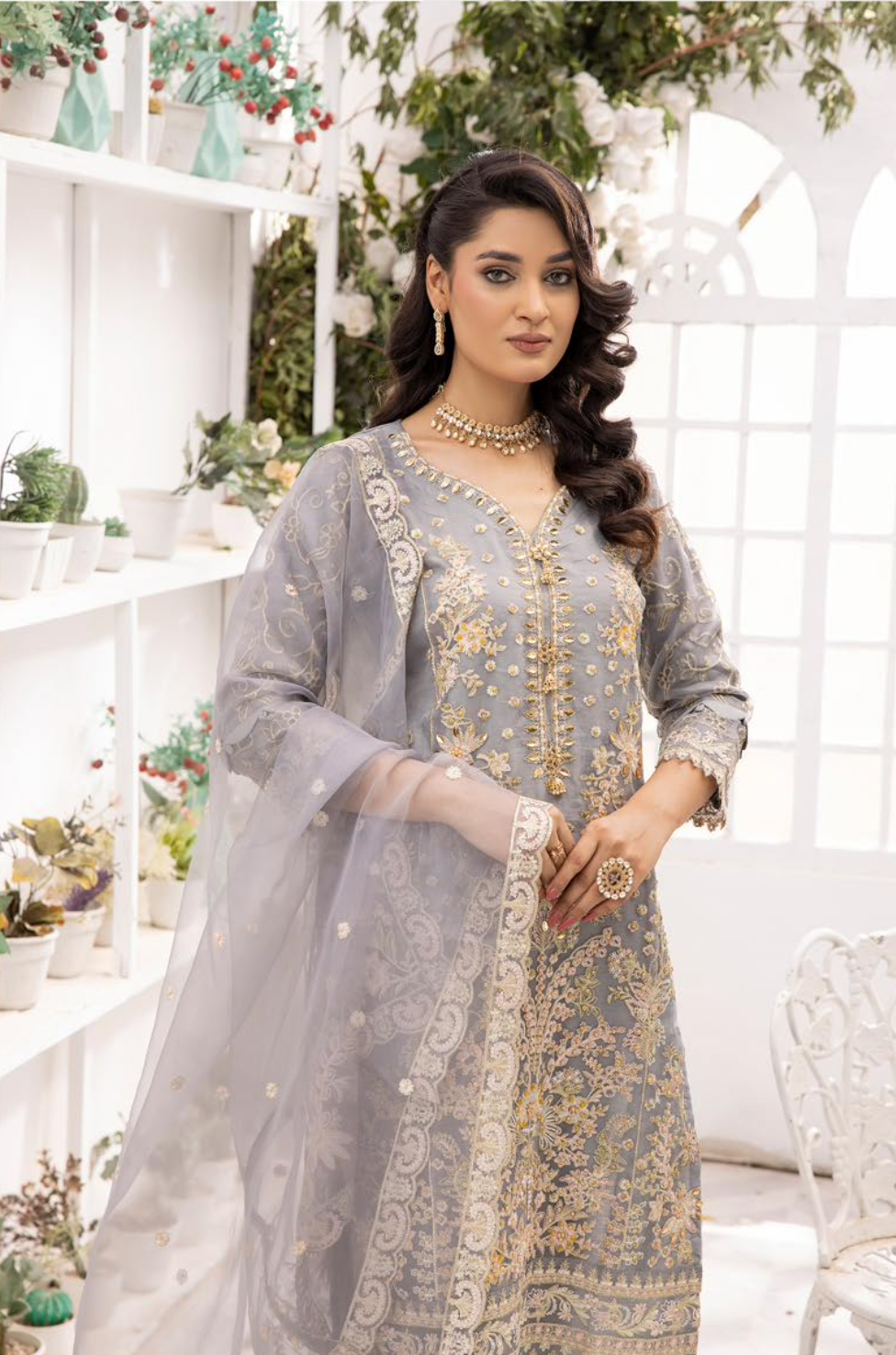 Grey 'Noor' Organza Ladies Suit