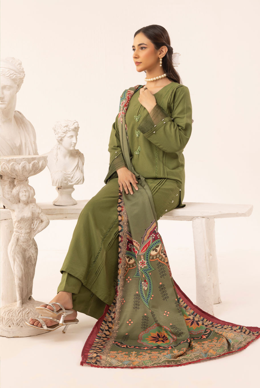 Green 'Sophia B' Dhanak Ladies Suit
