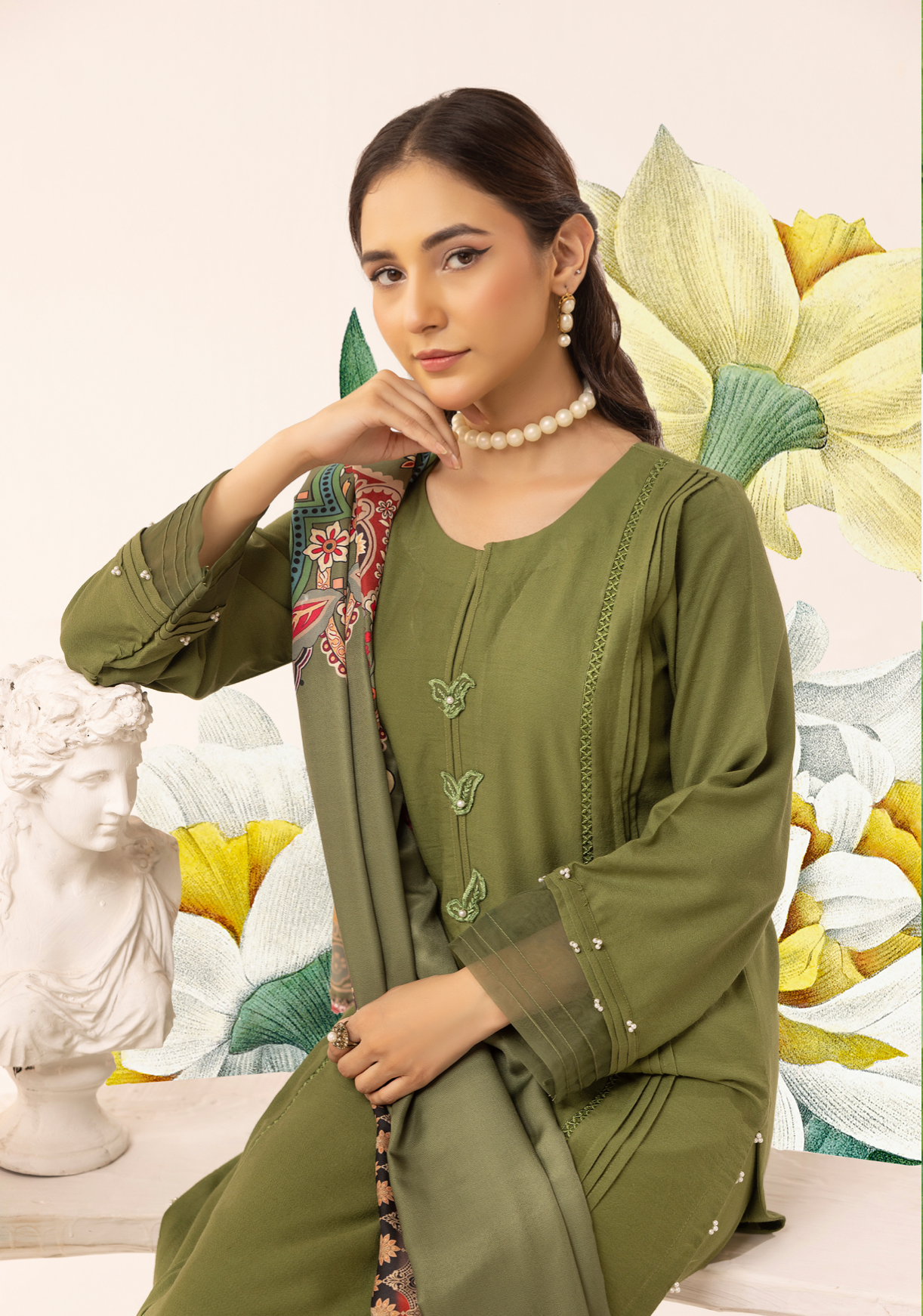 Green 'Sophia B' Dhanak Ladies Suit