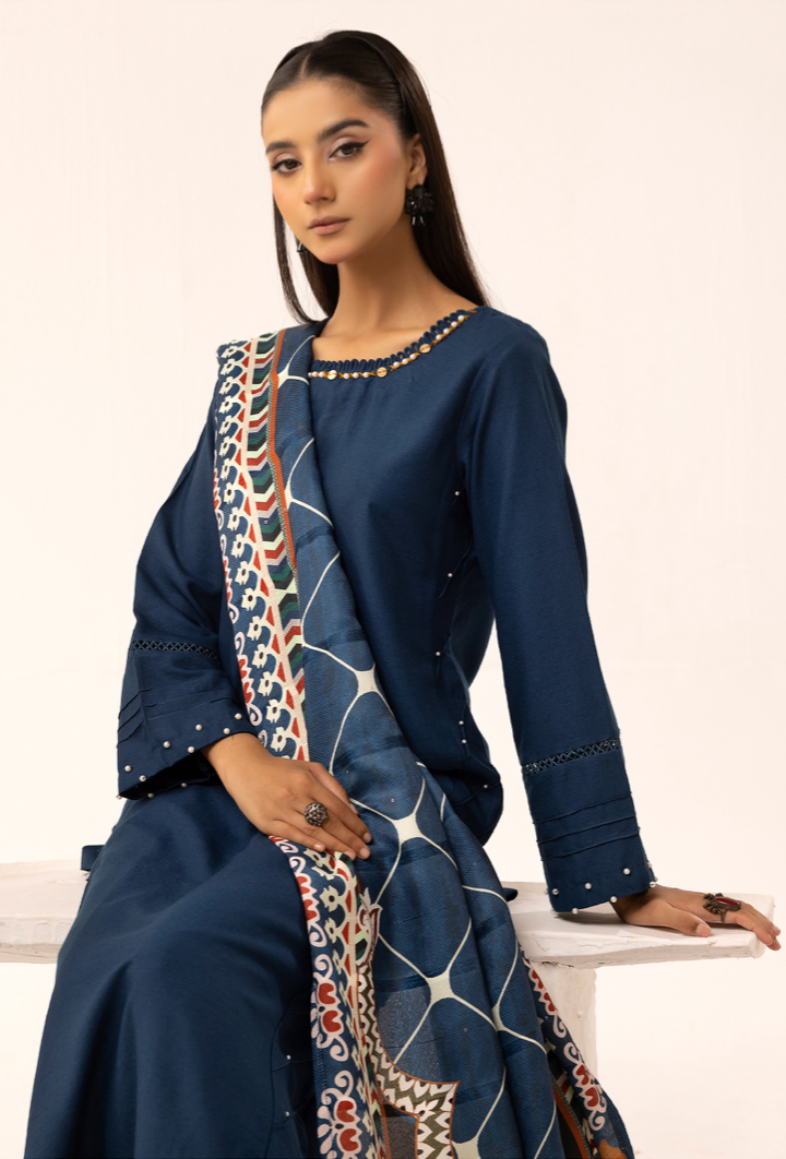 Dark Blue 'Sophia B' Dhanak Ladies Suit