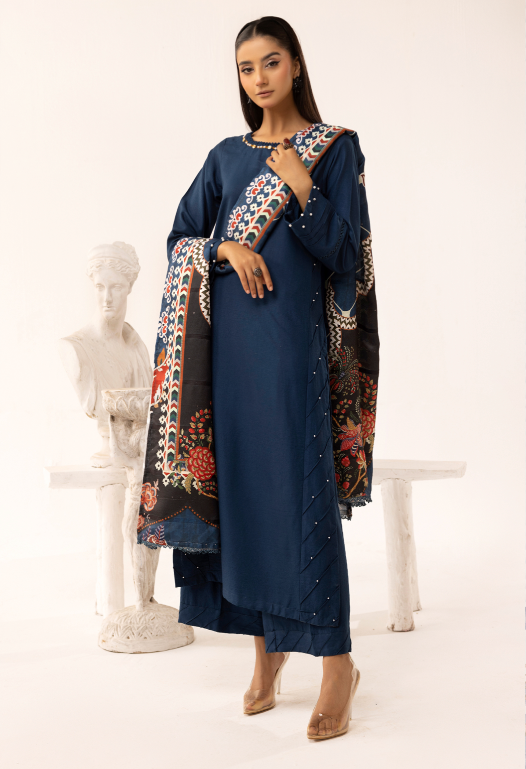 Dark Blue 'Sophia B' Dhanak Ladies Suit