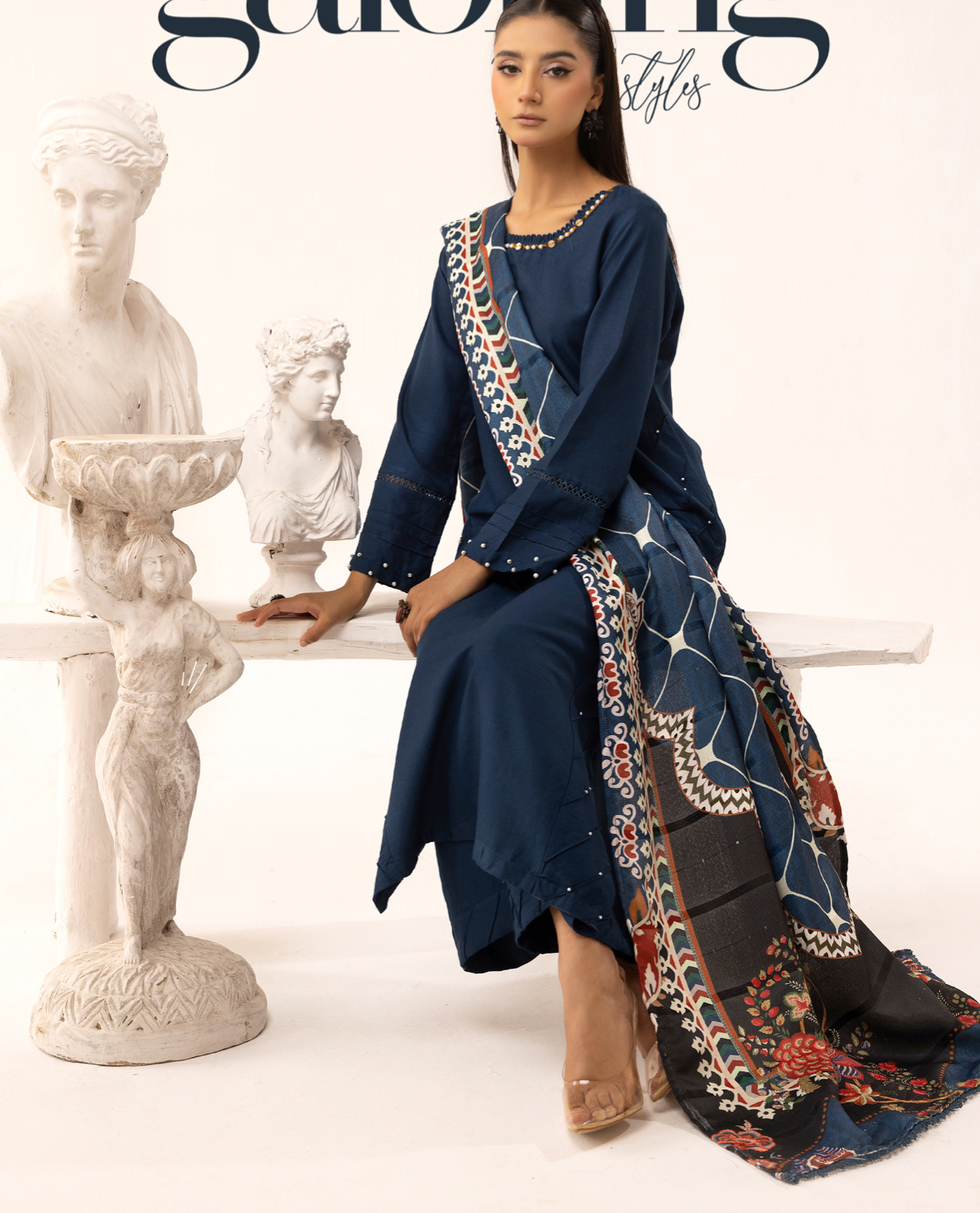 Dark Blue 'Sophia B' Dhanak Ladies Suit