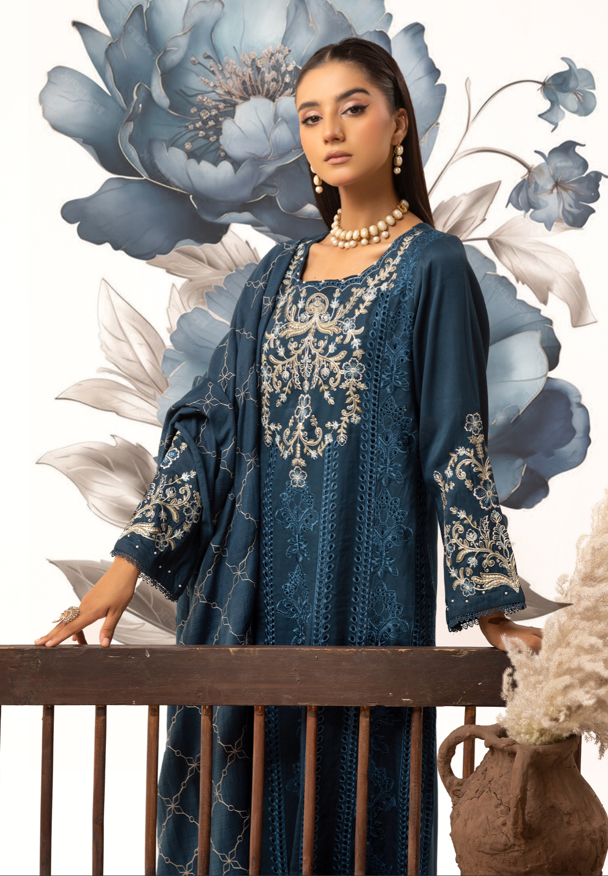 Dark Teal Blue 'Ivy Kari' Dhanak Ladies Suit