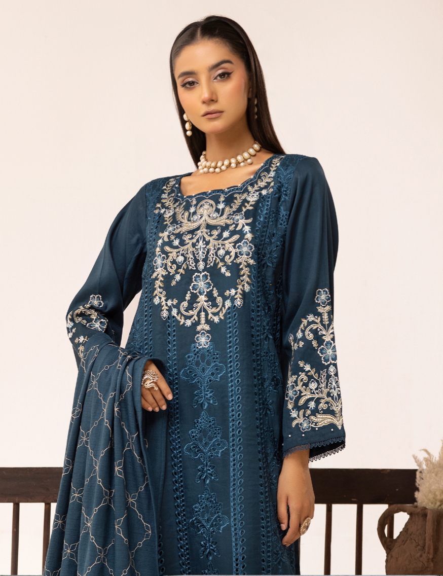 Dark Teal Blue 'Ivy Kari' Dhanak Ladies Suit