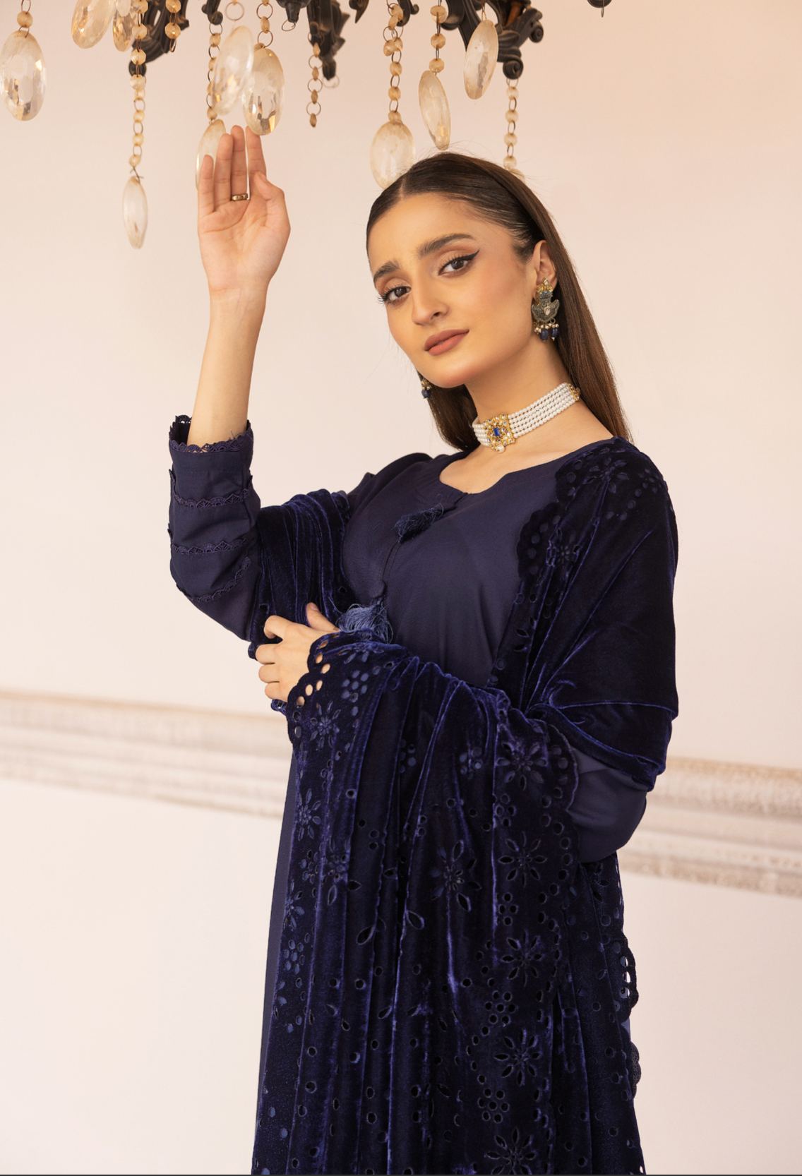 Navy Blue 'Sapna' Dhanak Ladies Suit