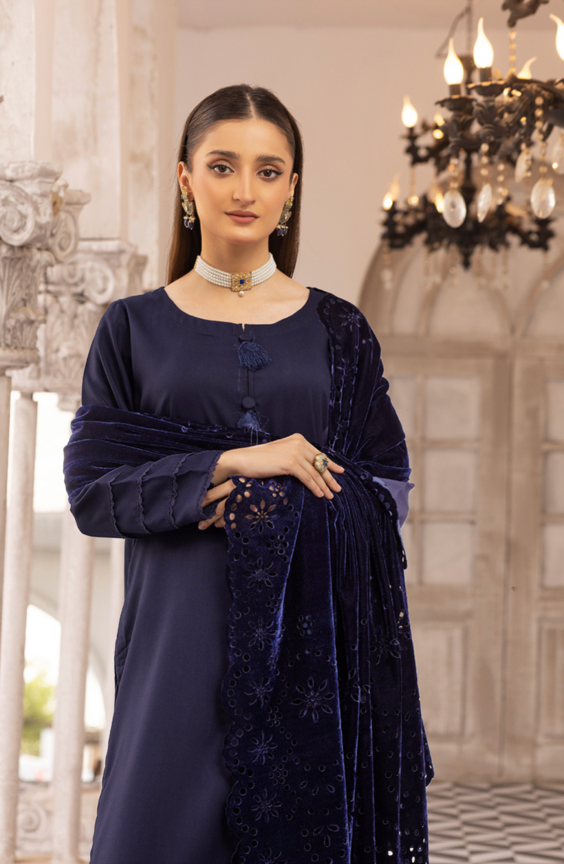 Navy Blue 'Sapna' Dhanak Ladies Suit