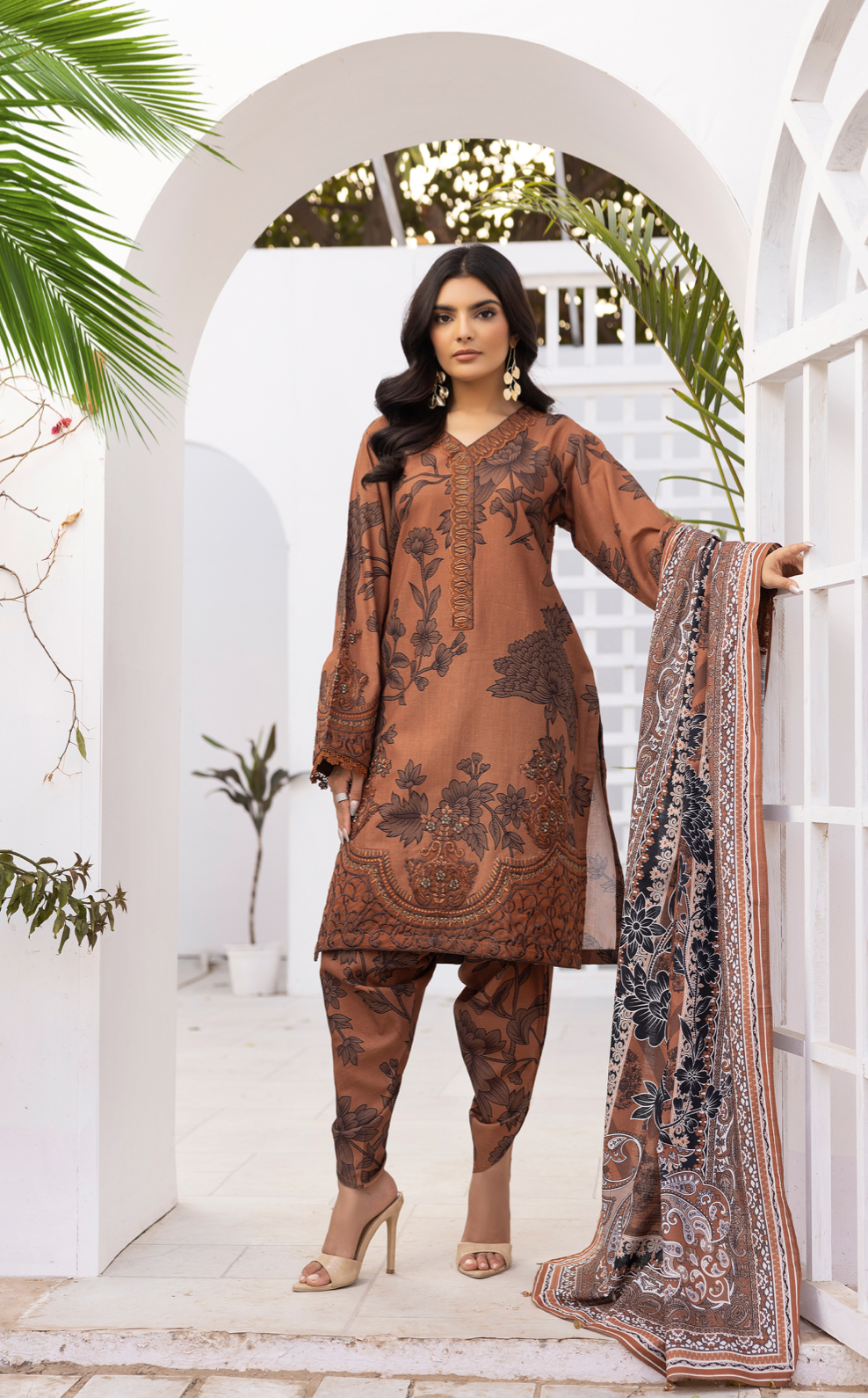 Brown 'Aura Lux' Khaddar Ladies Suit