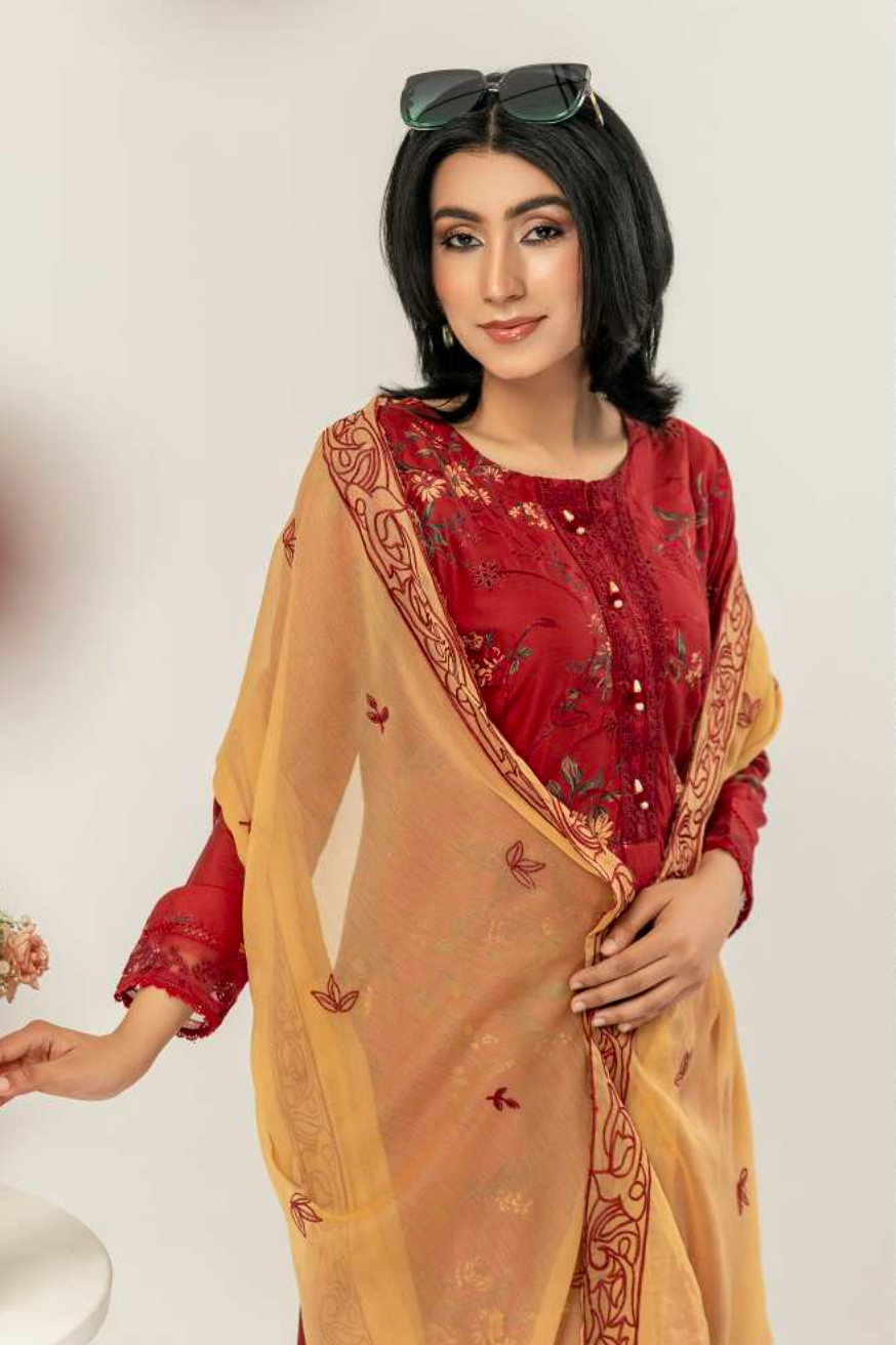 Red 'Gullposh' Linen Ladies Suit