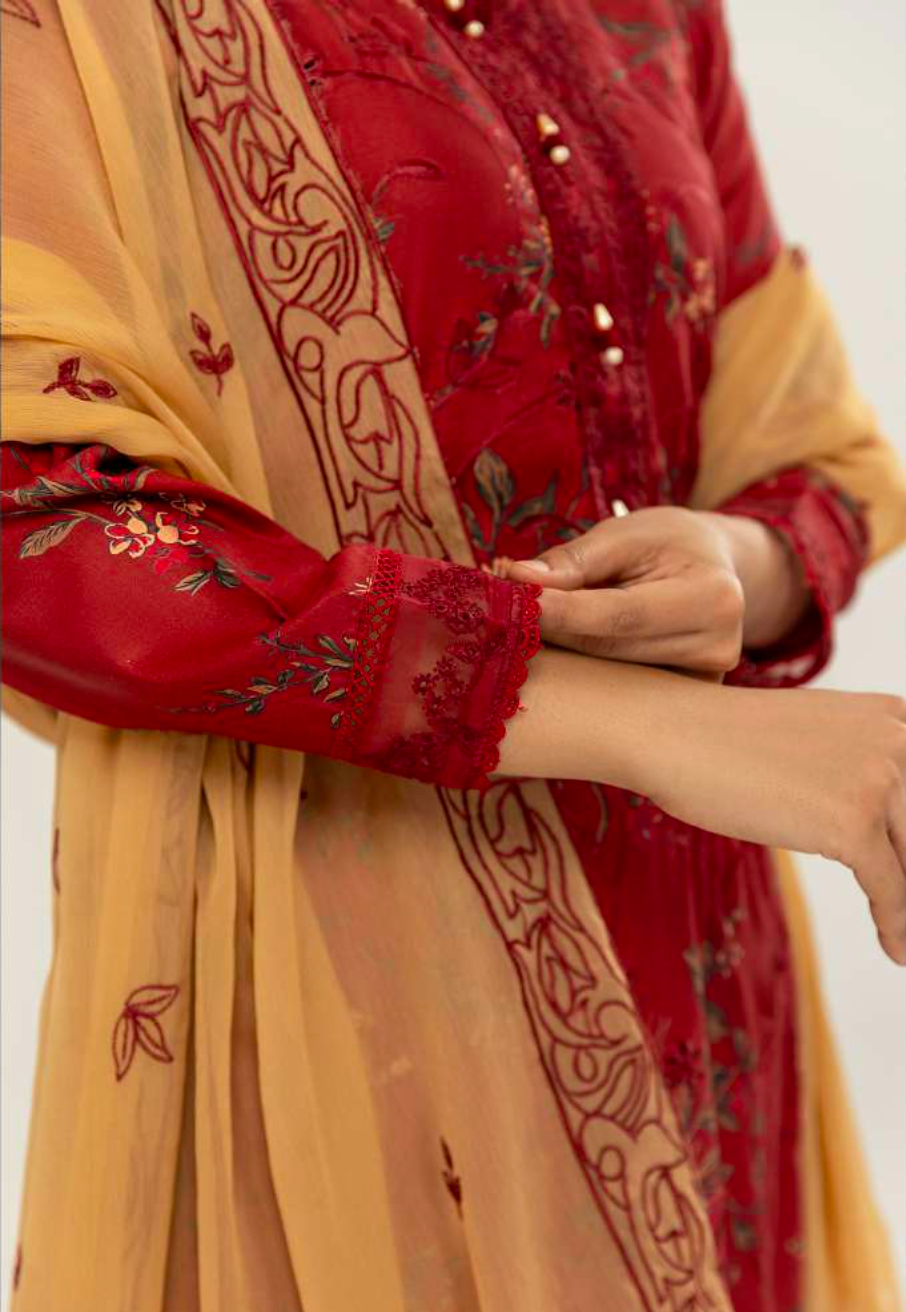Red 'Gullposh' Linen Ladies Suit