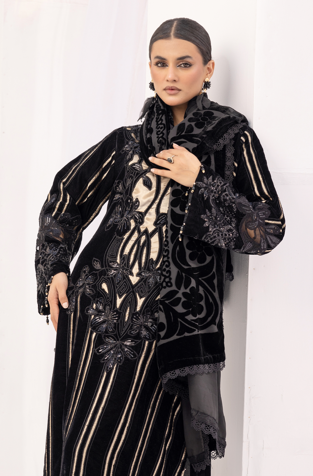 Black and Gold Maria B Design Velvet Ladies Suit