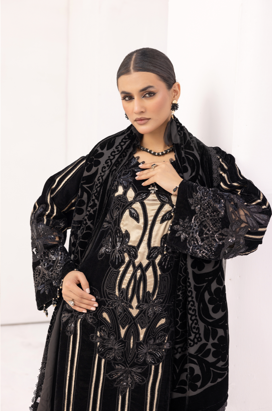 Black and Gold Maria B Design Velvet Ladies Suit