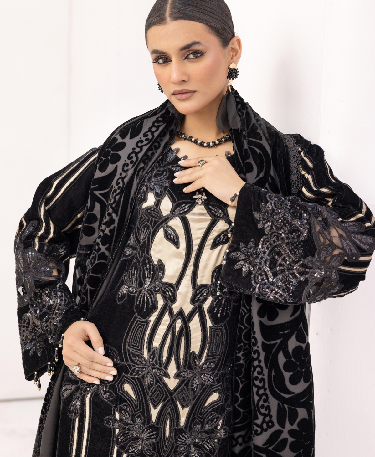 Black and Gold Maria B Design Velvet Ladies Suit
