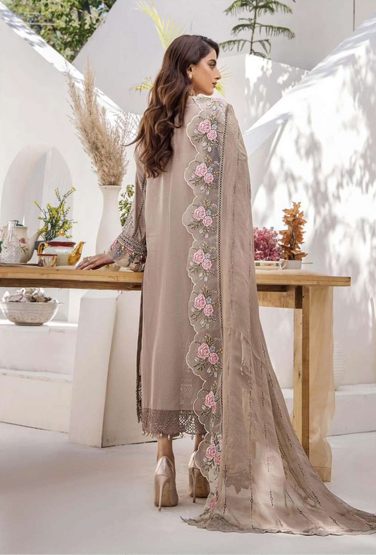 Light Beige Brown Maria B Design Linen Ladies Suit