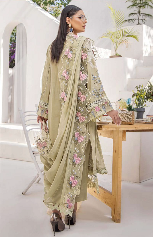 Olive Green Maria B Design Linen Ladies Suit