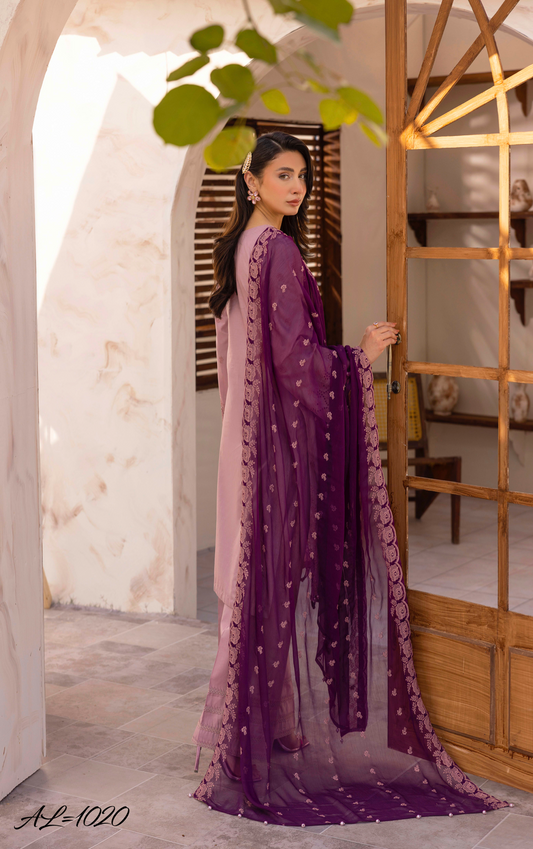 Lilac Pink 'Schiffli' Cotton Ladies Suit