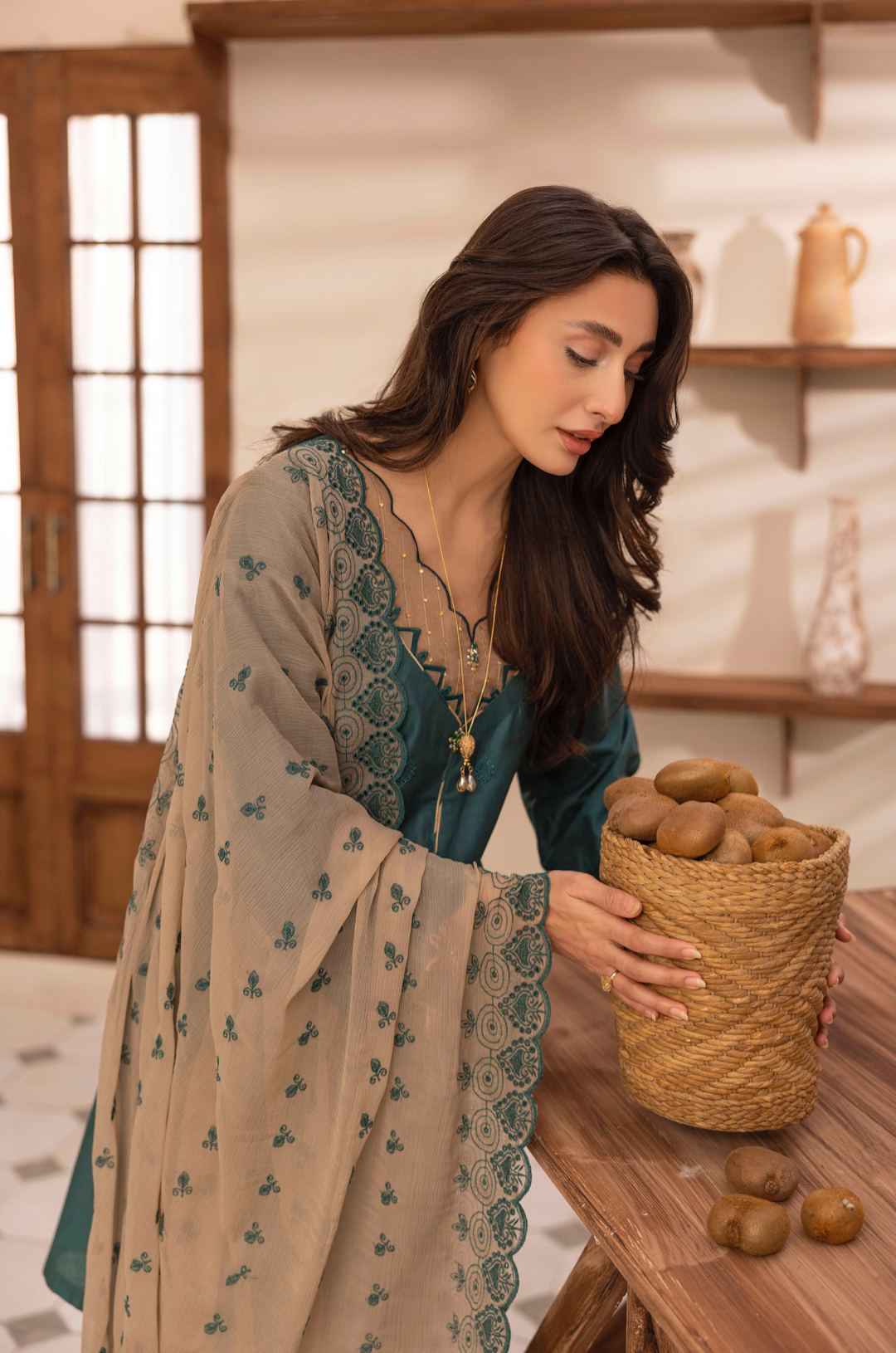 Dark Teal 'Schiffli' Cotton Ladies Suit