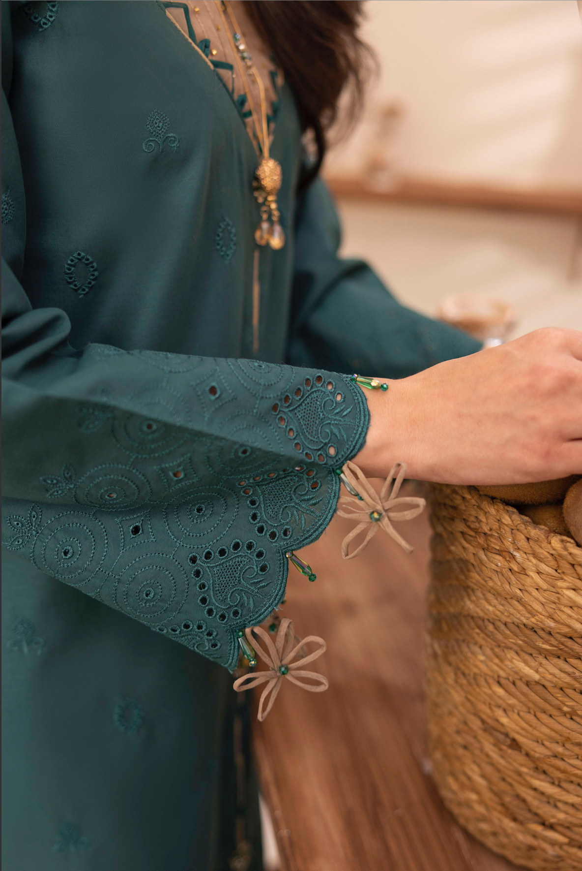 Dark Teal 'Schiffli' Cotton Ladies Suit