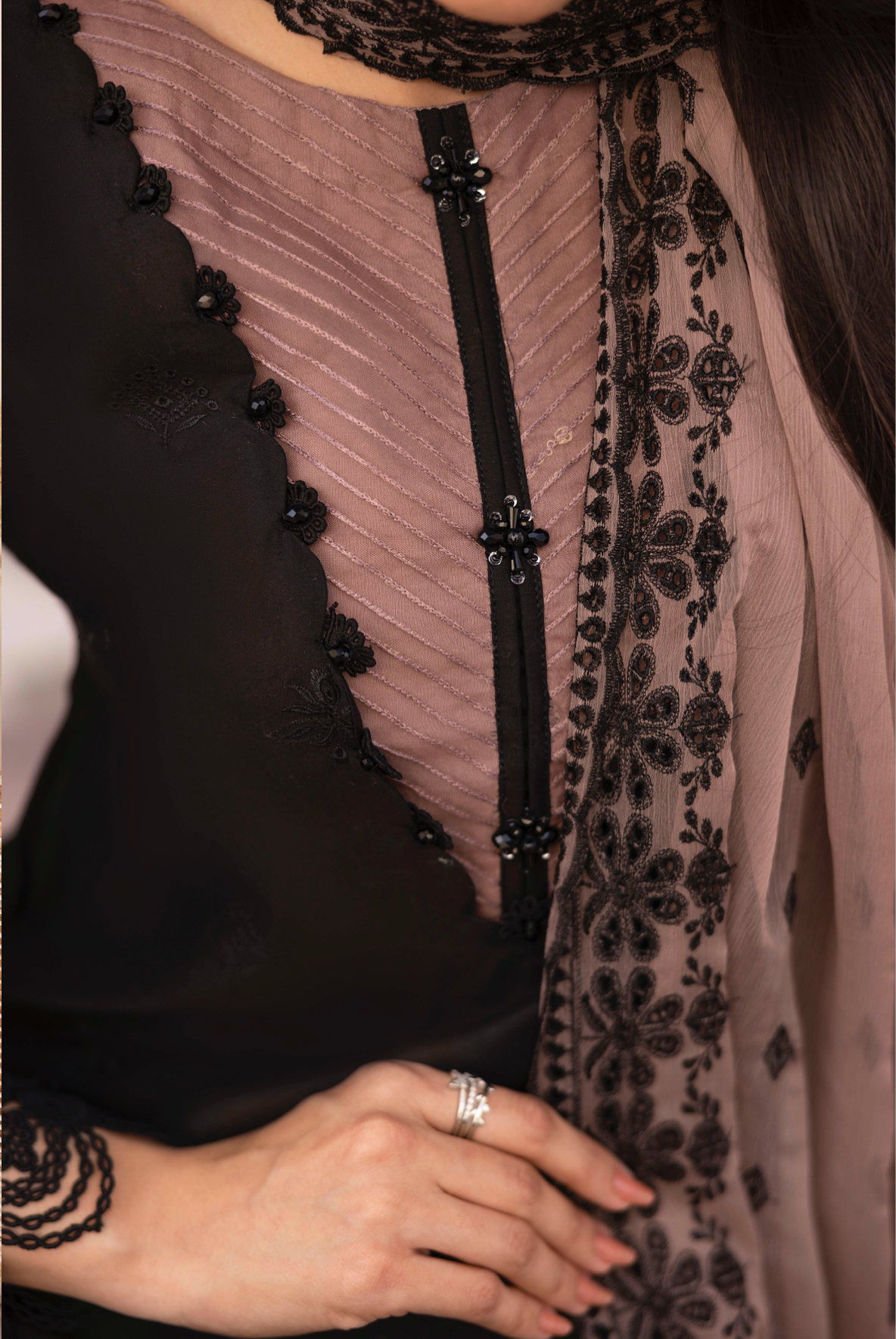 Black 'Schiffli' Cotton Ladies Suit