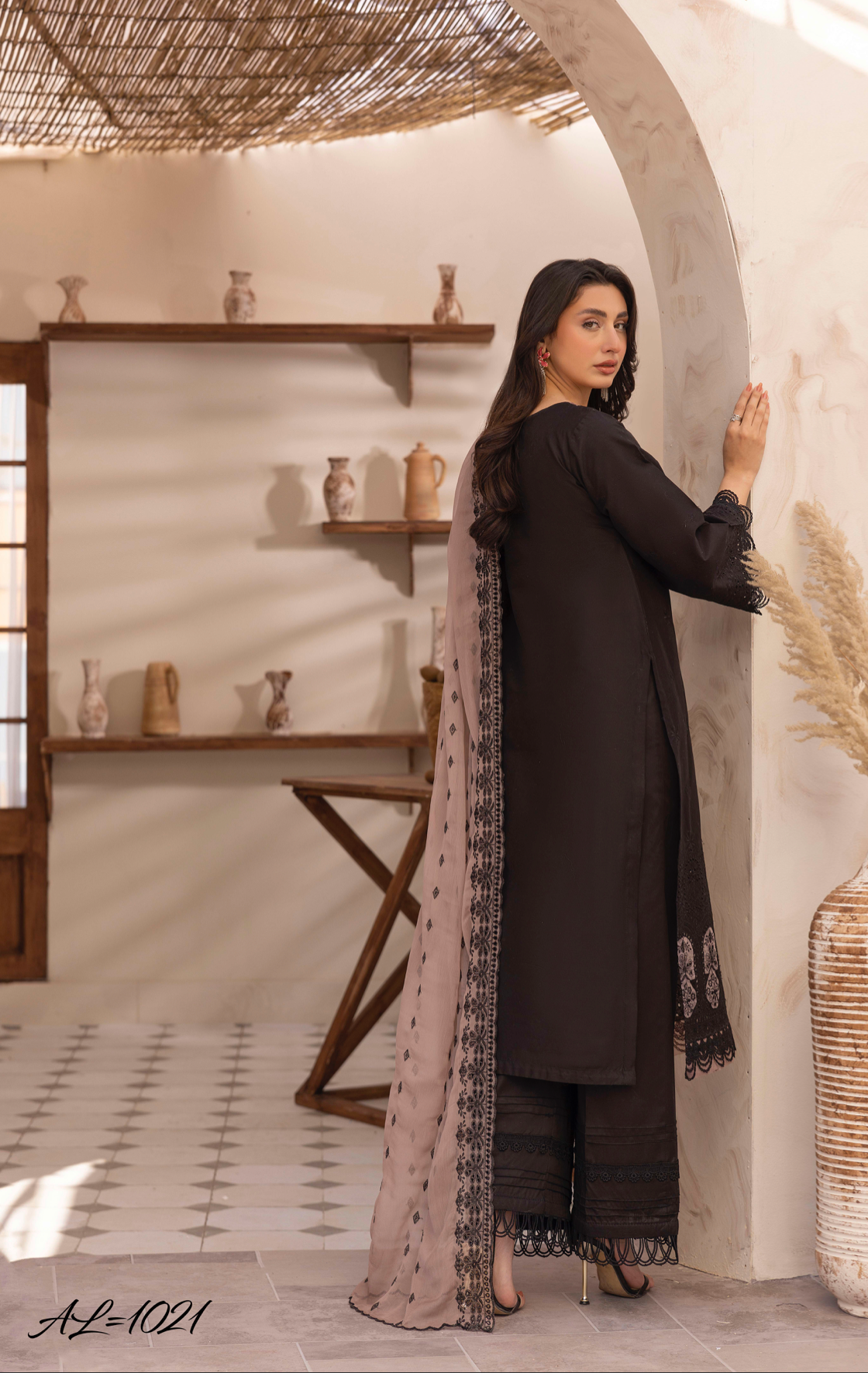 Black 'Schiffli' Cotton Ladies Suit