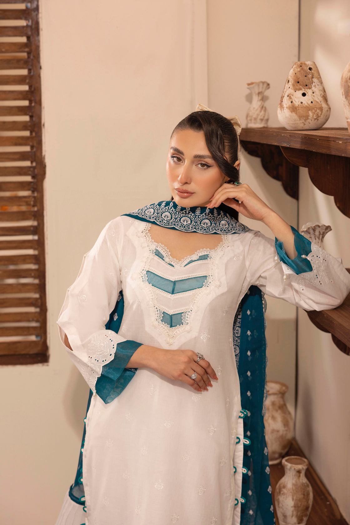 White 'Schiffli' Cotton Ladies Suit