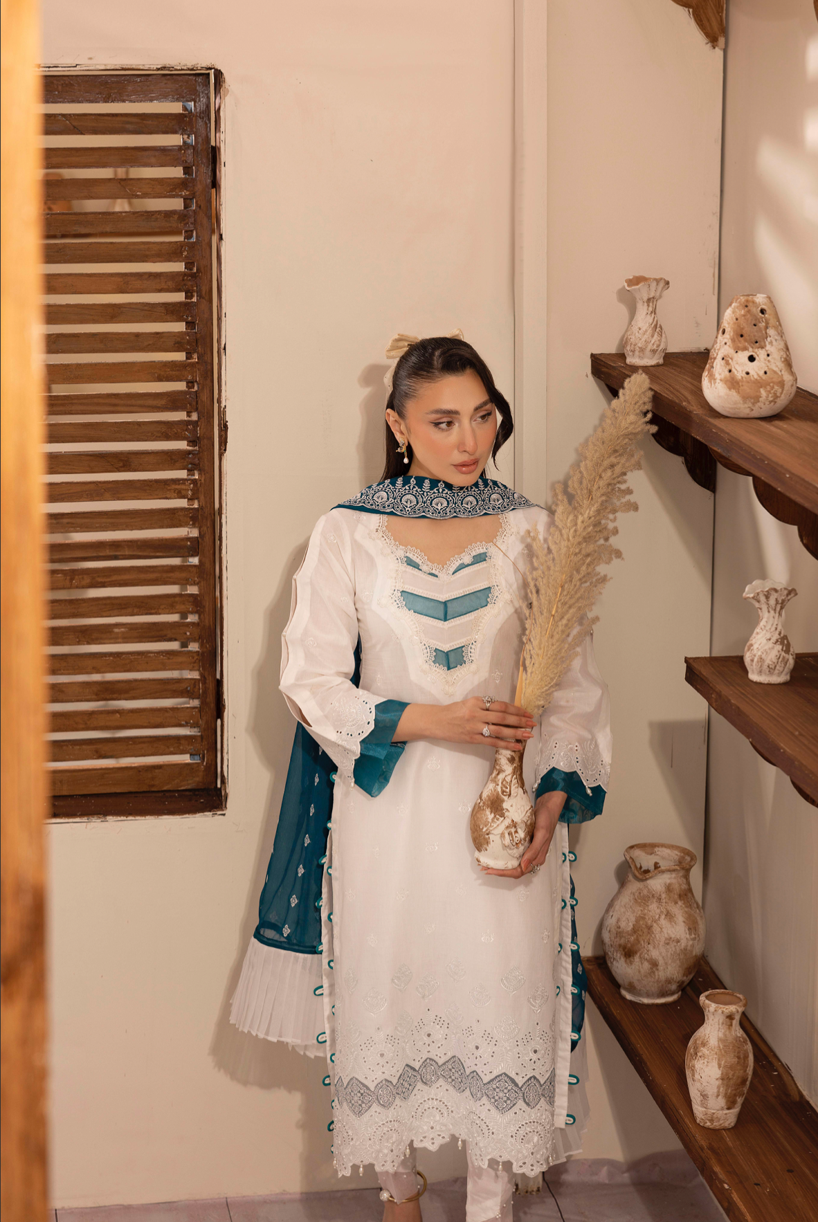 White 'Schiffli' Cotton Ladies Suit