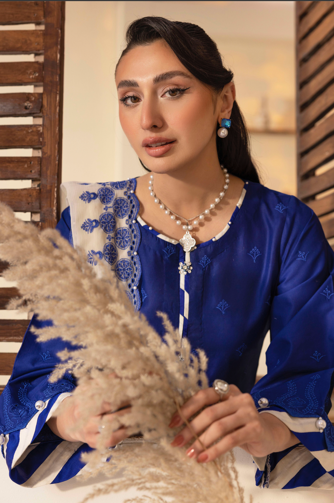 Royal Blue 'Schiffli' Cotton Ladies Suit