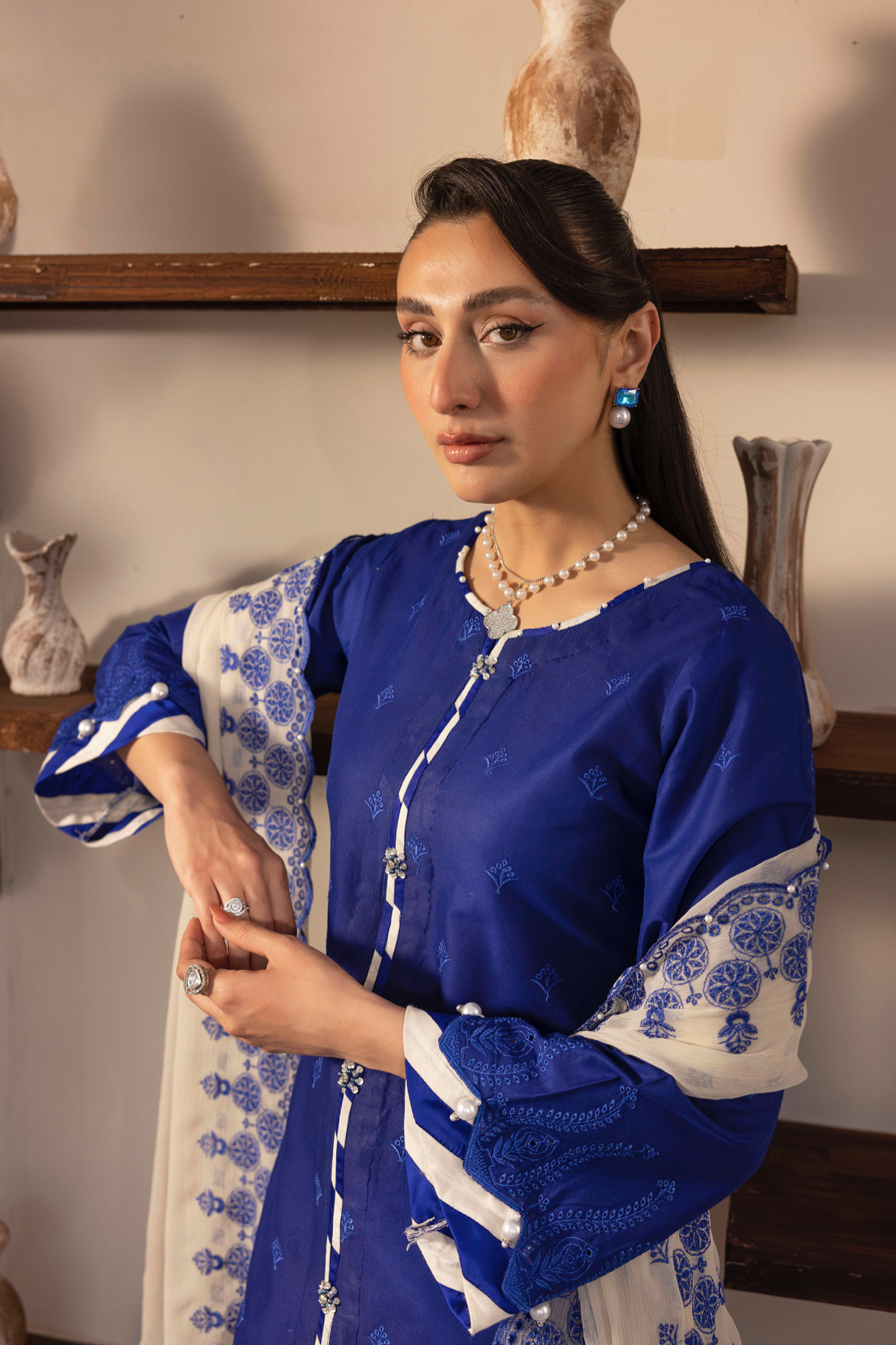 Royal Blue 'Schiffli' Cotton Ladies Suit
