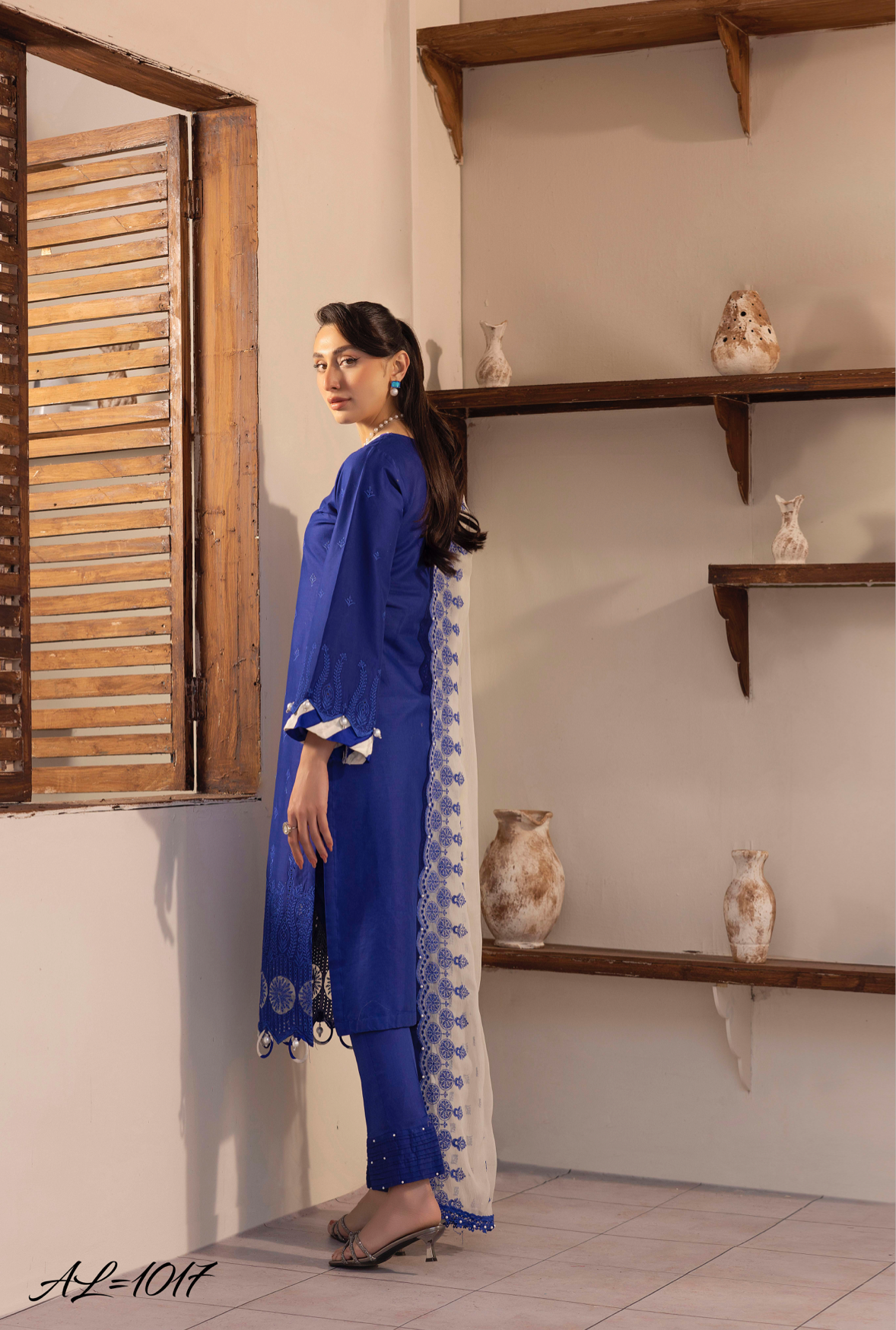 Royal Blue 'Schiffli' Cotton Ladies Suit