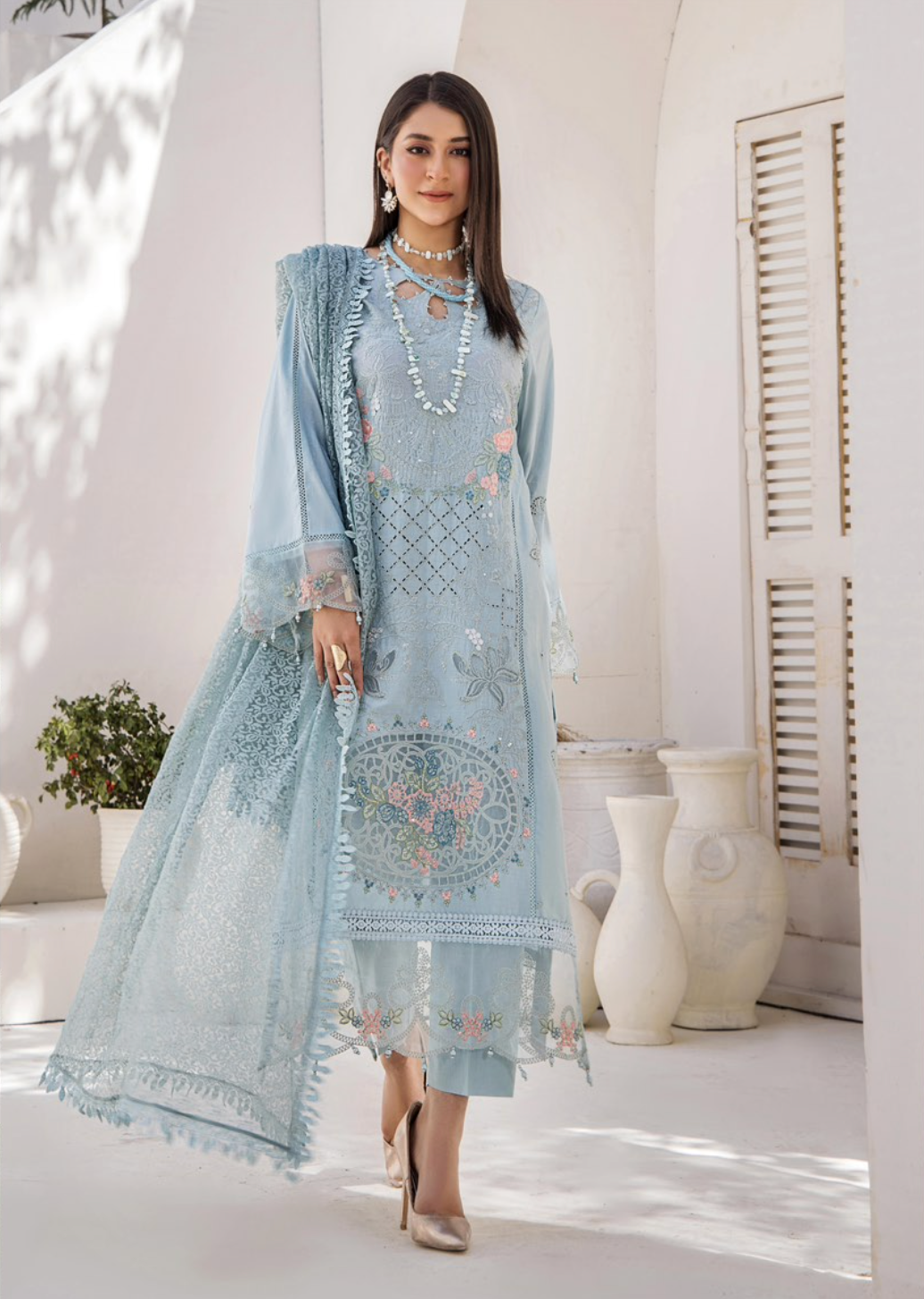 Blue Maria B Design Cotton Ladies Suit
