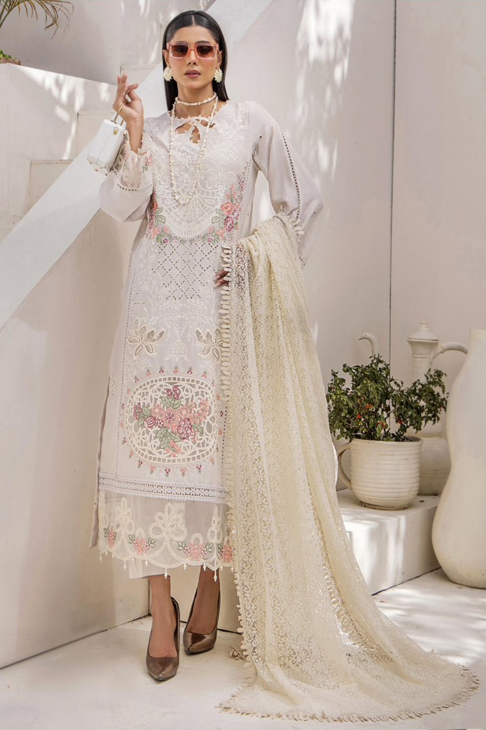 Light Beige Cream Maria B Design Cotton Ladies Suit