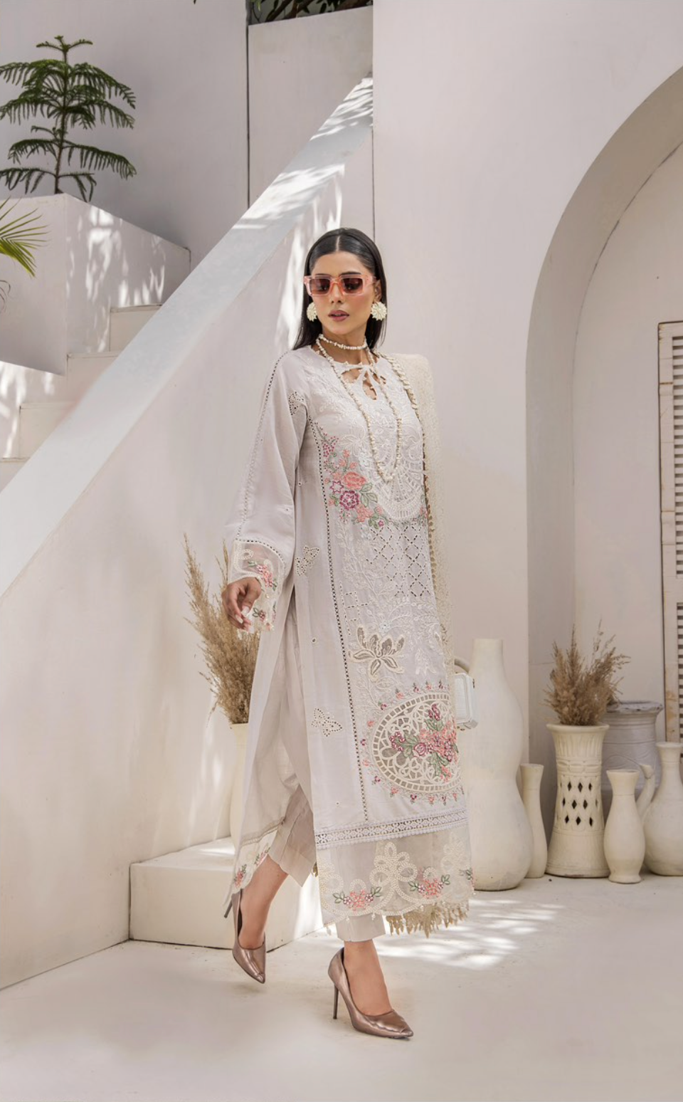 Light Beige Cream Maria B Design Cotton Ladies Suit