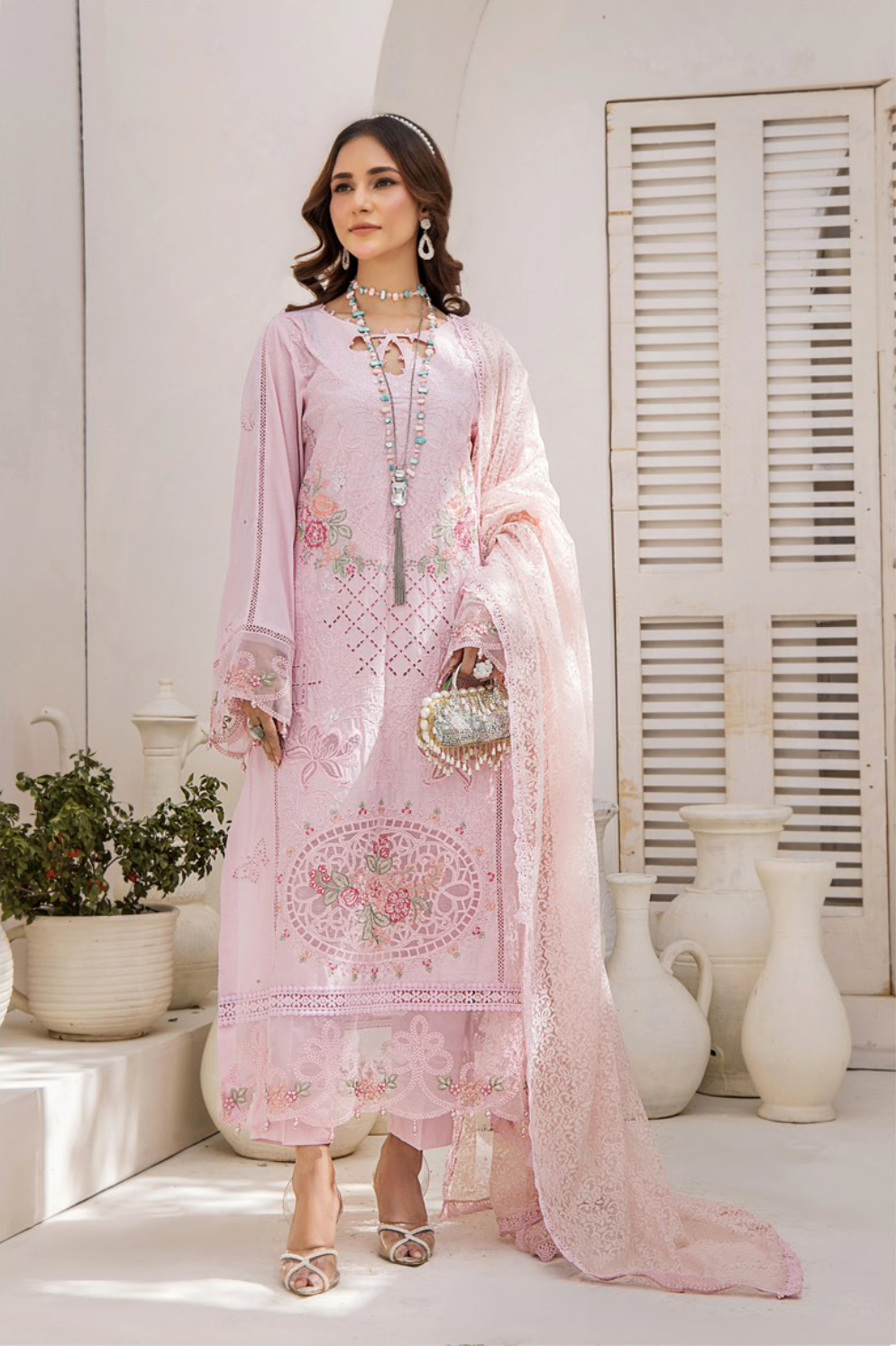 Pink Maria B Design Cotton Ladies Suit