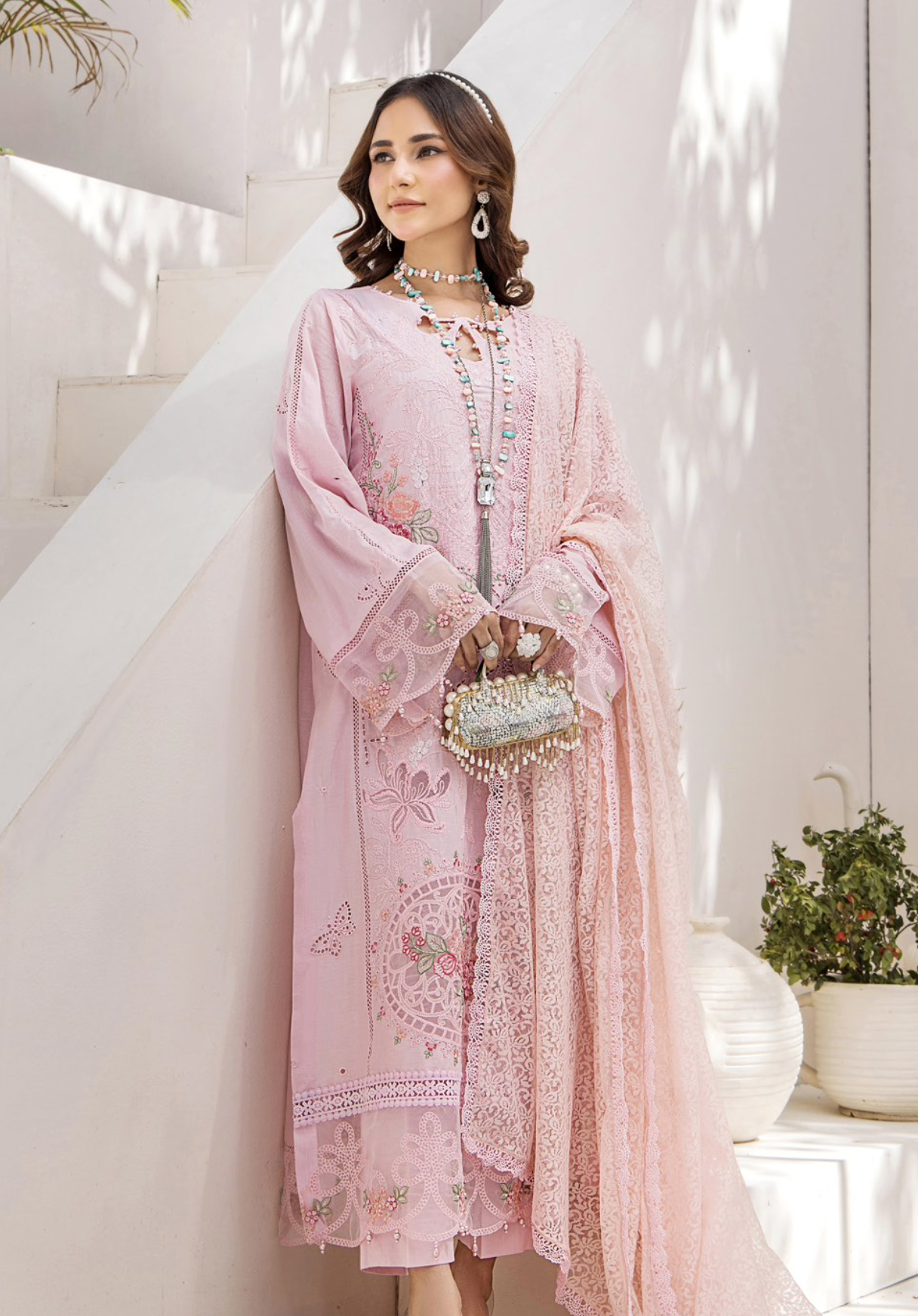Pink Maria B Design Cotton Ladies Suit