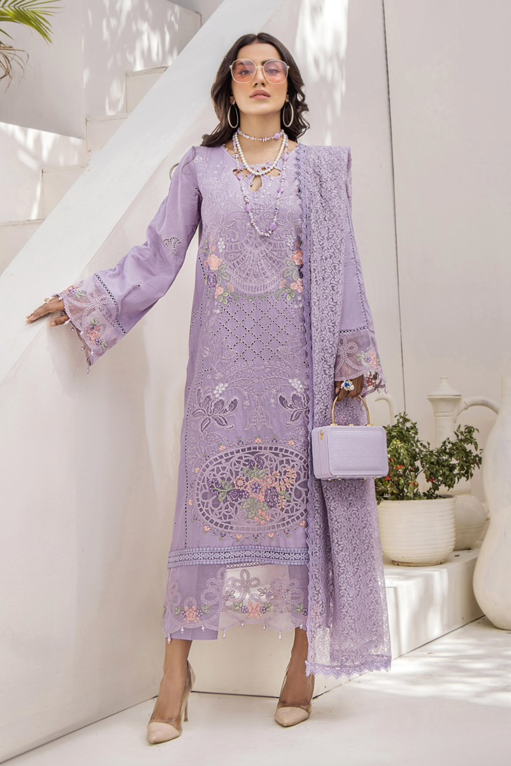 Lilac Purple Maria B Design Cotton Ladies Suit