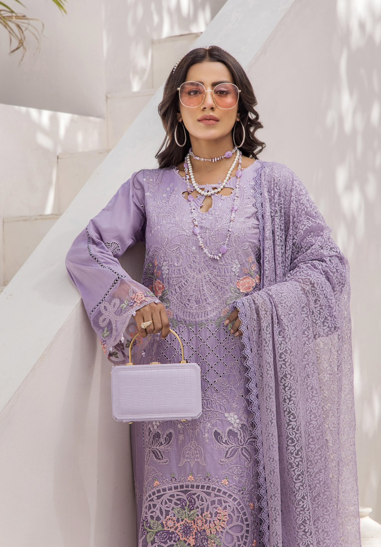 Lilac Purple Maria B Design Cotton Ladies Suit