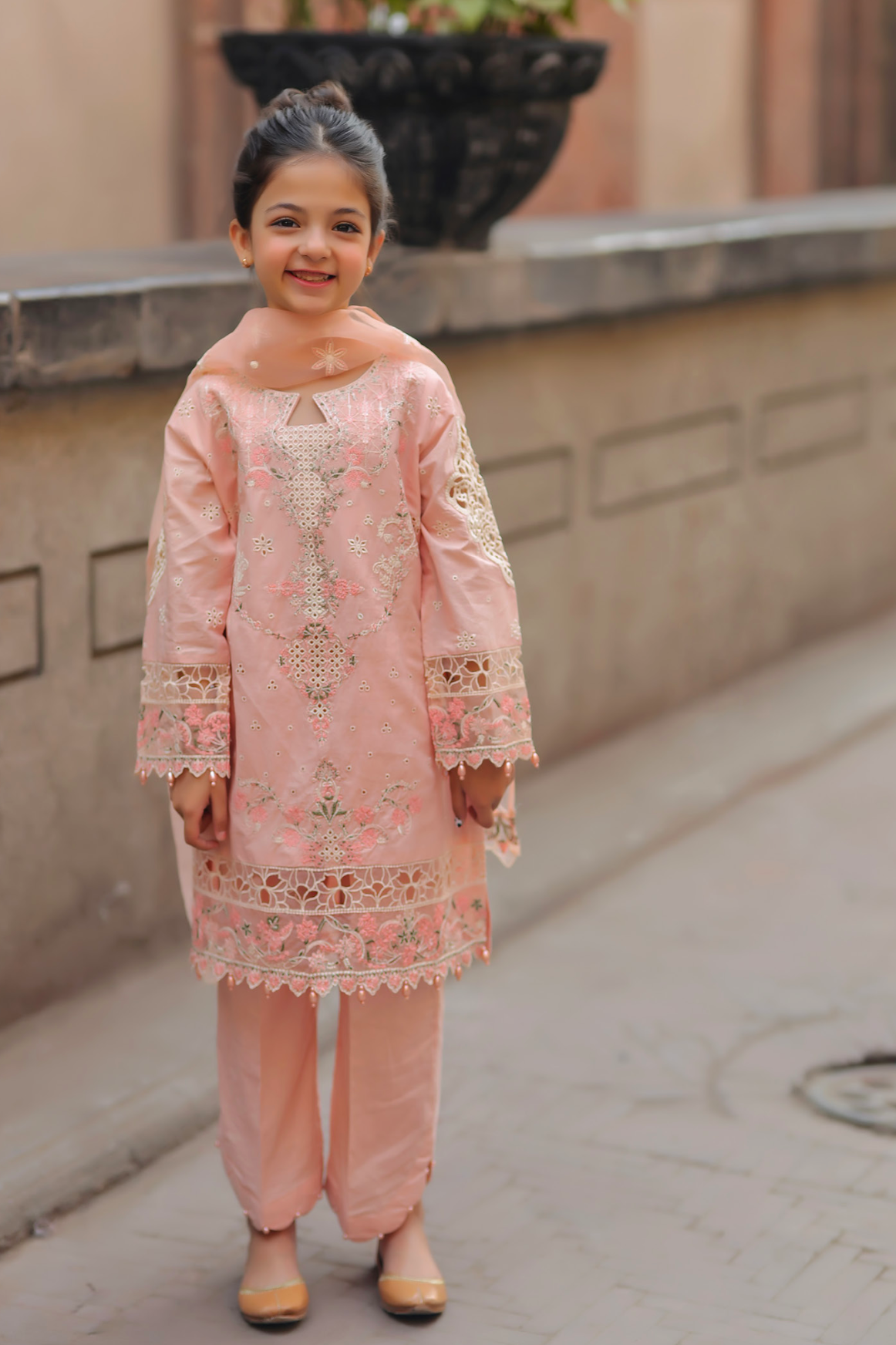 Nude Pink 'Bazar Kahani' Cotton Girls Suit