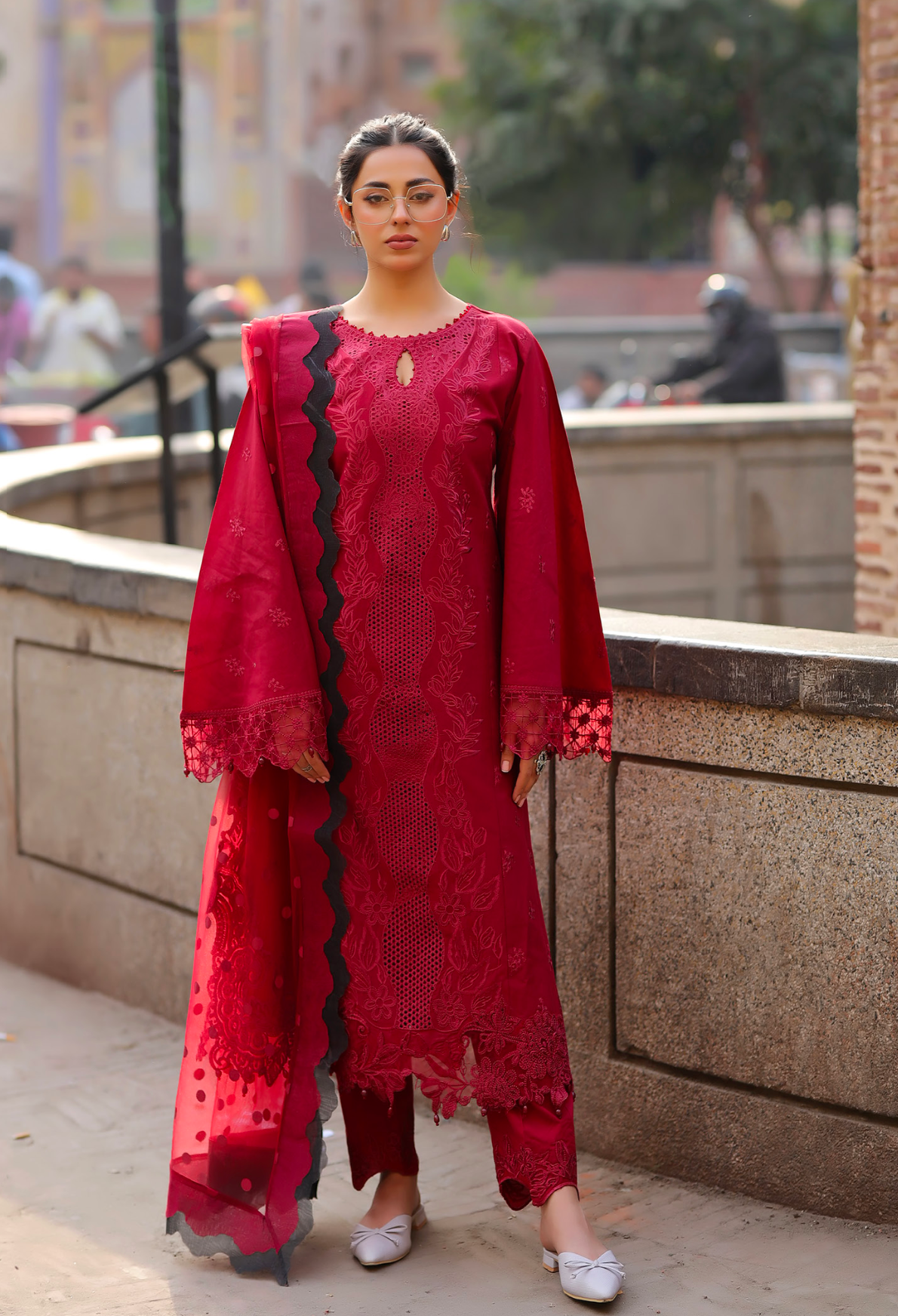 Maroon Red 'Bazar Kahani' Cotton Ladies Suit
