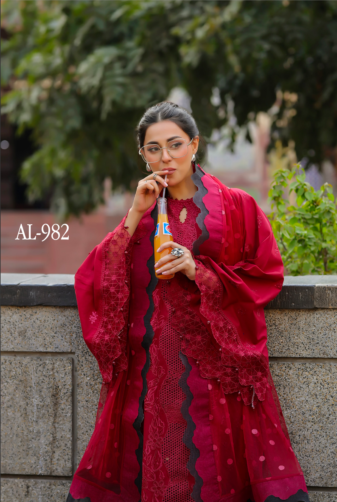 Maroon Red 'Bazar Kahani' Cotton Ladies Suit