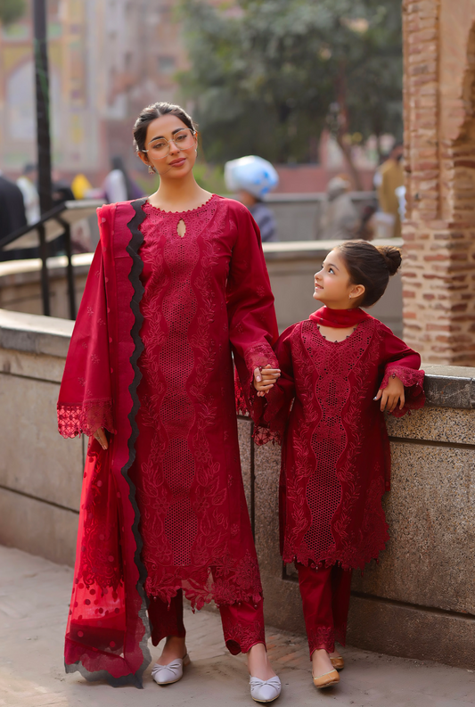 Maroon Red 'Bazar Kahani' Cotton Girls Suit