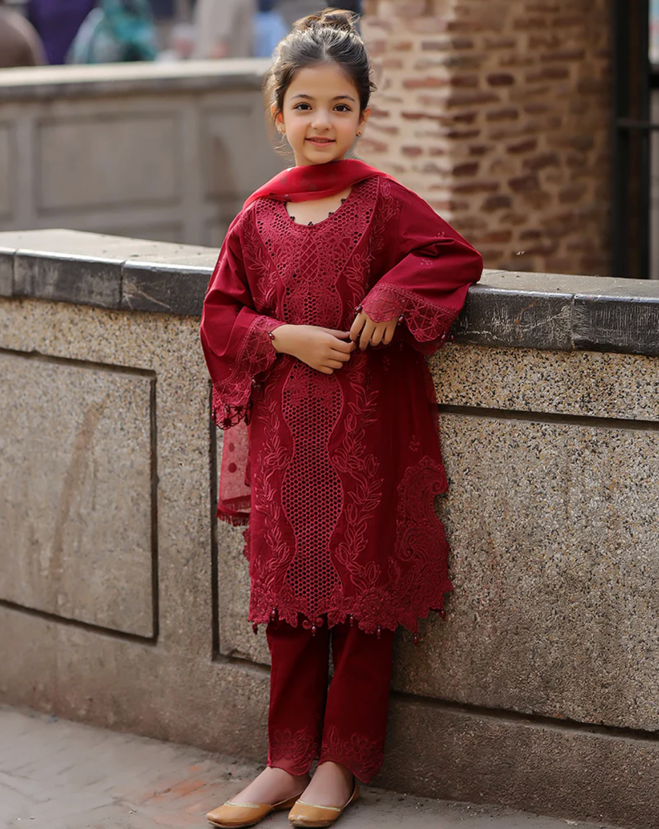Maroon Red 'Bazar Kahani' Cotton Girls Suit